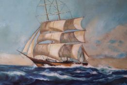 Marinemaler. Schiff auf hoher See. Öl auf Platte, signiert, 57 x 96 cm
