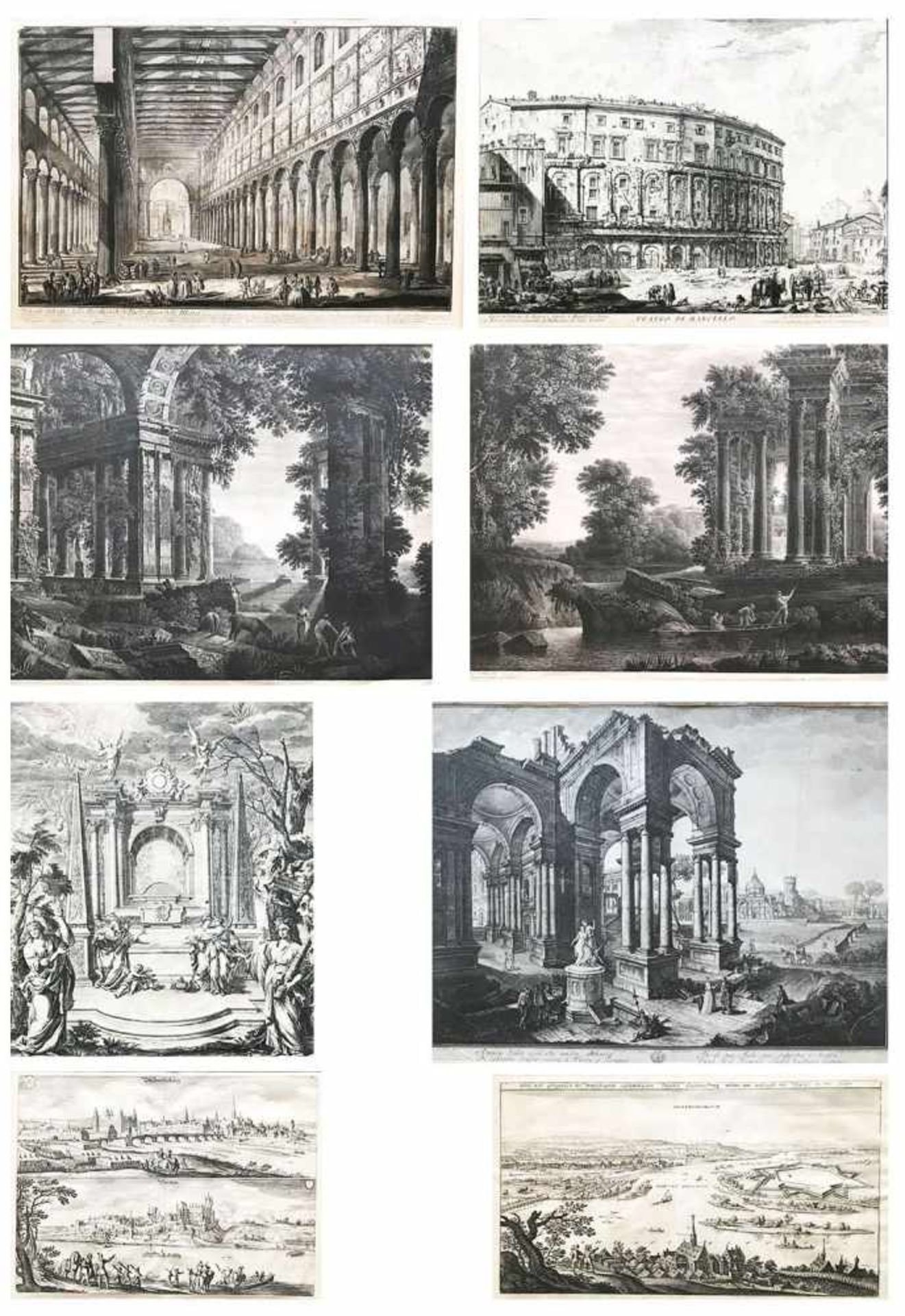 Konvolut 8 Graphiken: Giovanni Battista Piranesi (1720 Venedig - Rom 1778), zwei Radierungen: "