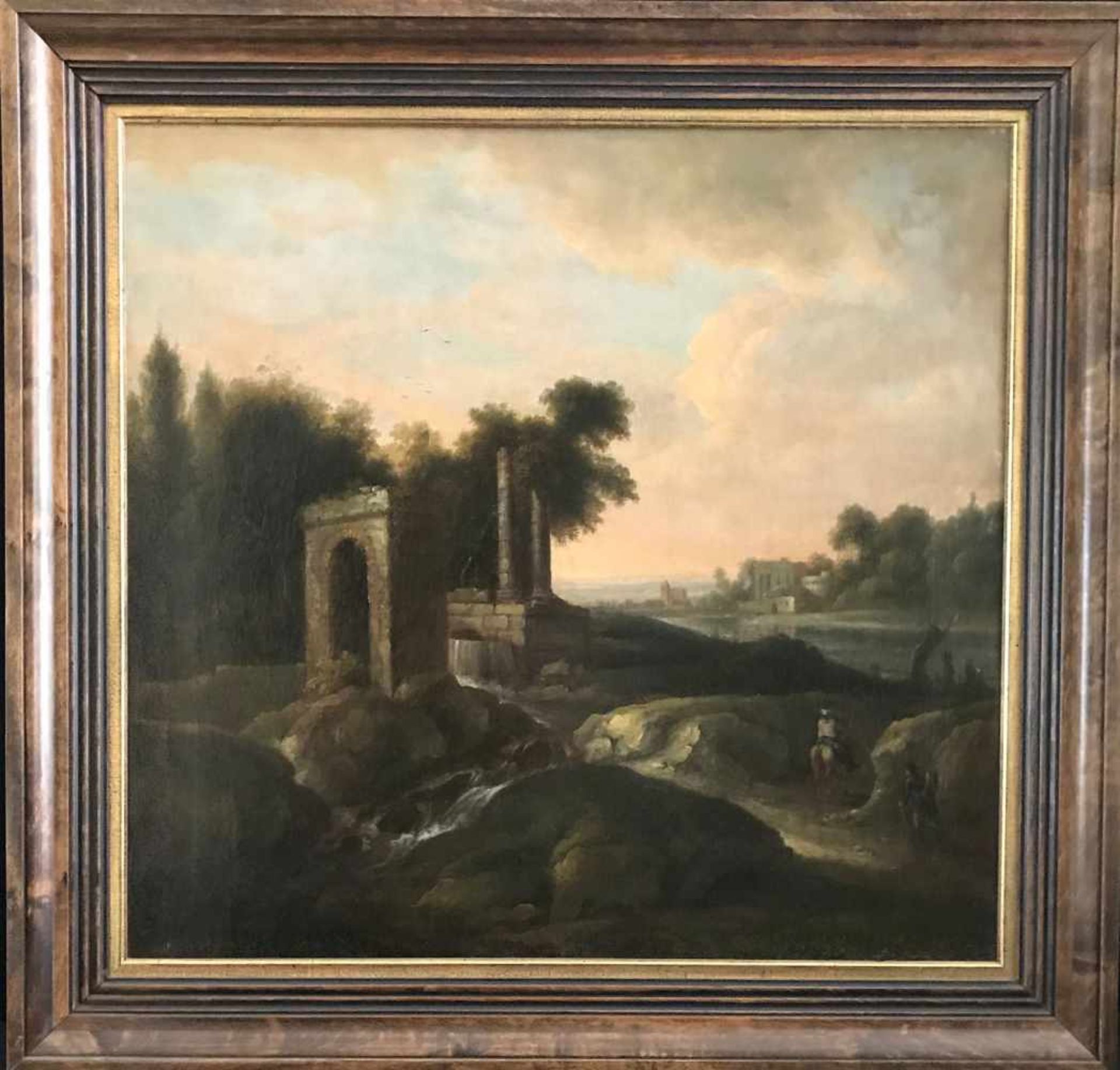 Paar italienische Landschaften, 18. Jh. Öl/Lwd. (aufgez.), 62 x 65 cm. Neben Ruinen im felsigen - Bild 3 aus 5