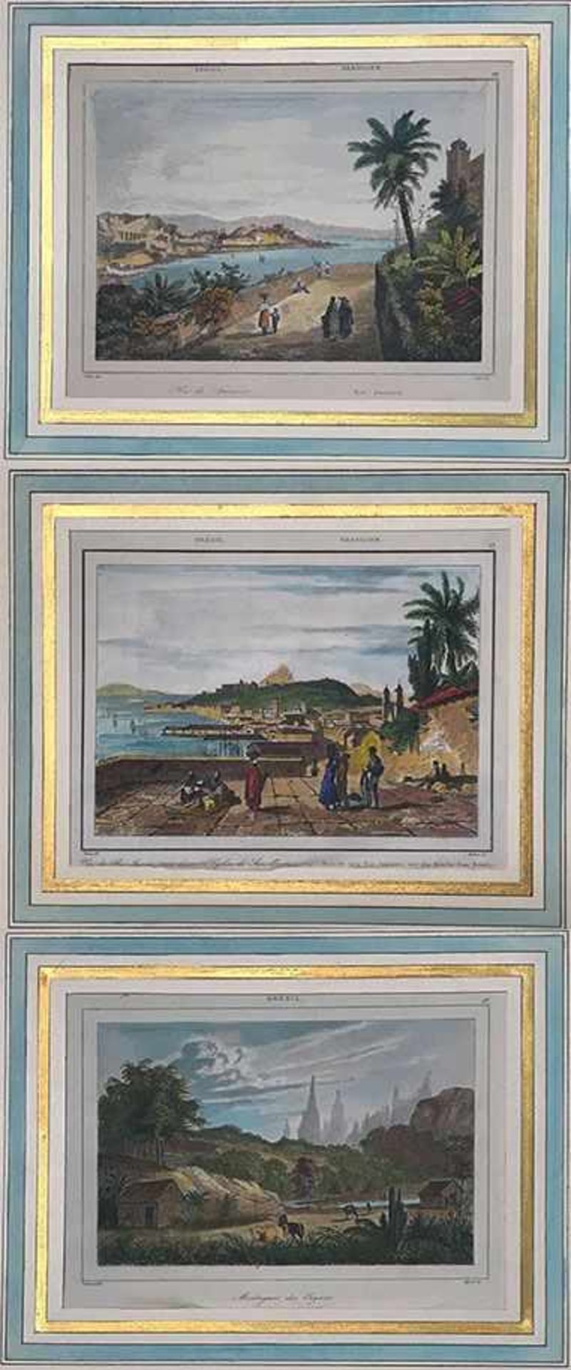 3 kolorierte Lithographien, Brasilien: Rio de Janeiro, Ansicht von Rio de Janeiro vor der Kirche San