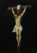 Hinterglasbild, Hinterglasmalerei, 19. Jh., Jesus am Kreuz, Kruzifixus, 36 x 26 cm. Reverse glass