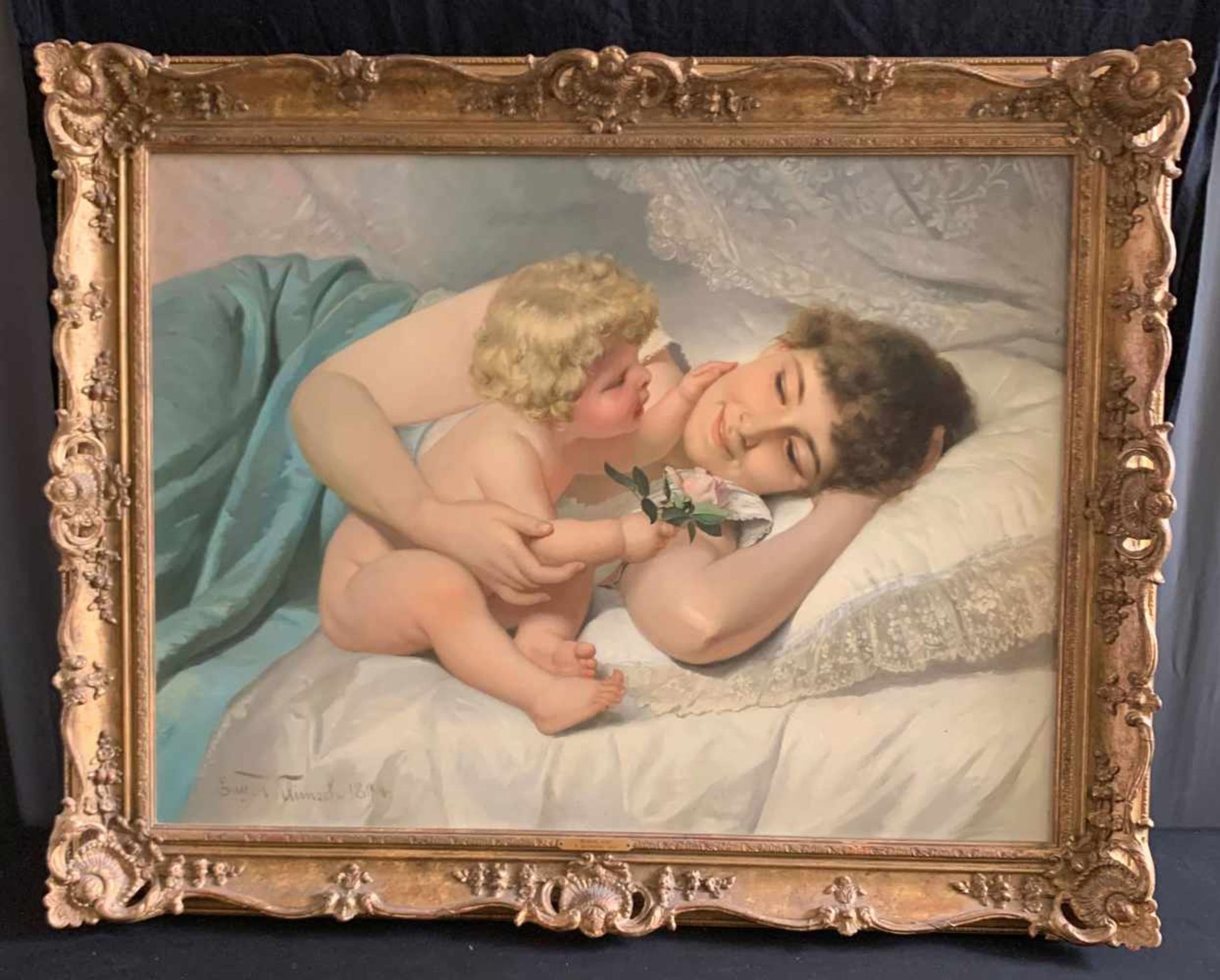 Eugen Johann Georg KLIMSCH (1839-1896), Mutter mit Kind, einander zärtlich berührend und liebevoll - Bild 4 aus 5