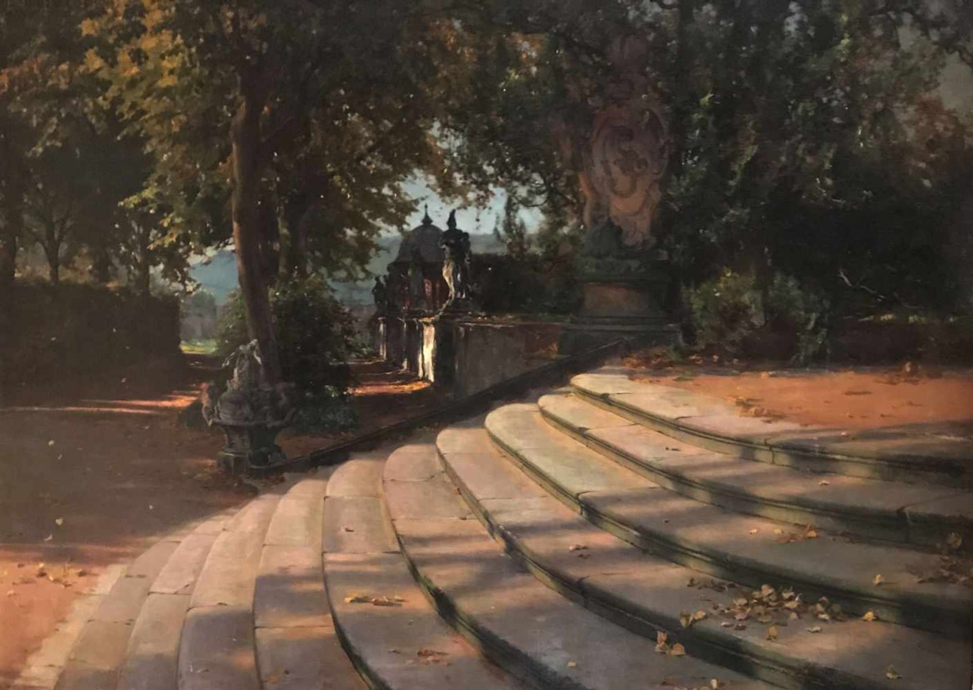 Hermann KOCH (1856-1939), Veitshöchheim, der Aufgang an den Treppen zum Schloss in herbstlicher