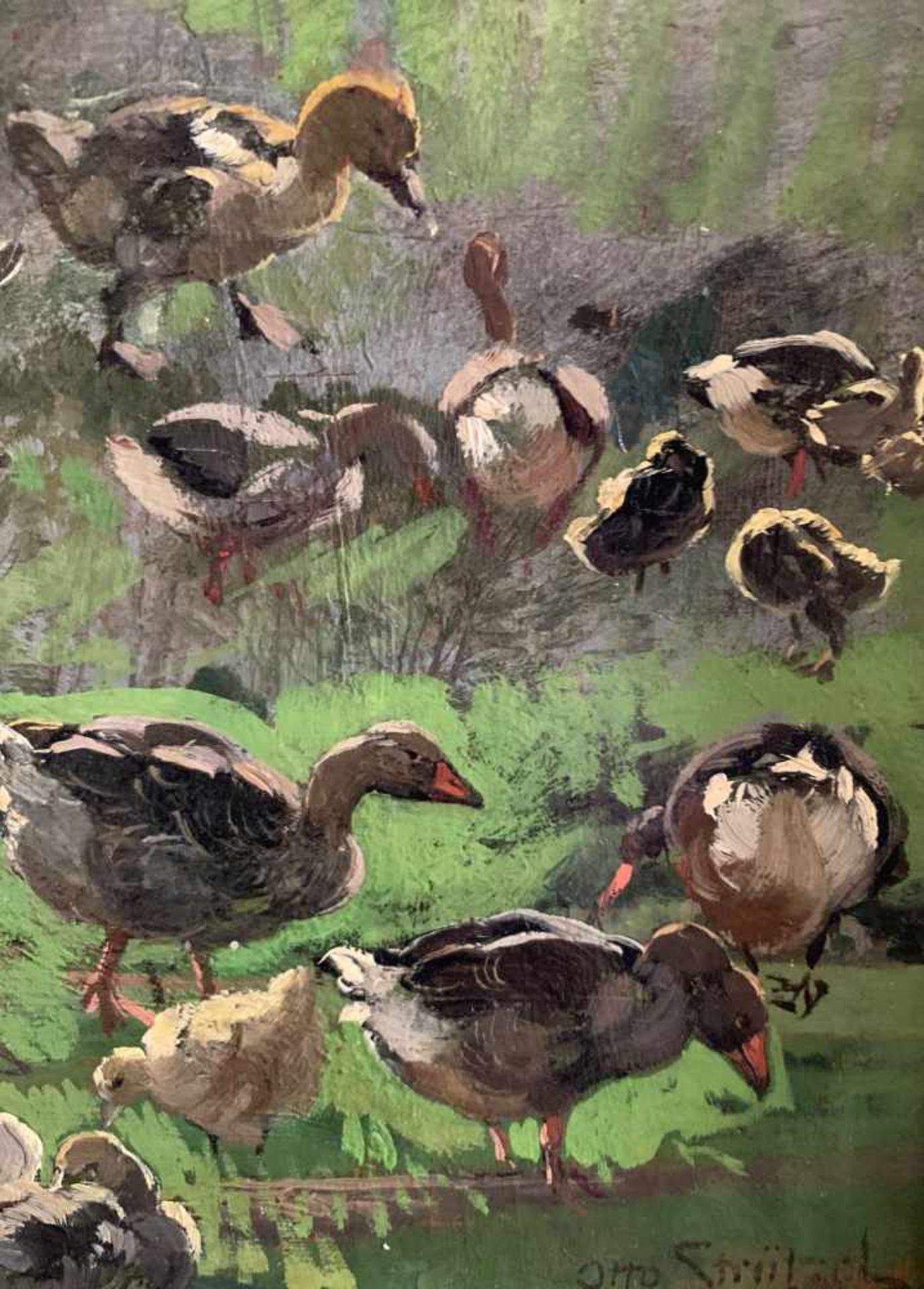 Otto STRÜTZEL (Dessau 1855 - 1930 München, deutscher Impressionist), Enten in einer Wiese am - Bild 5 aus 5