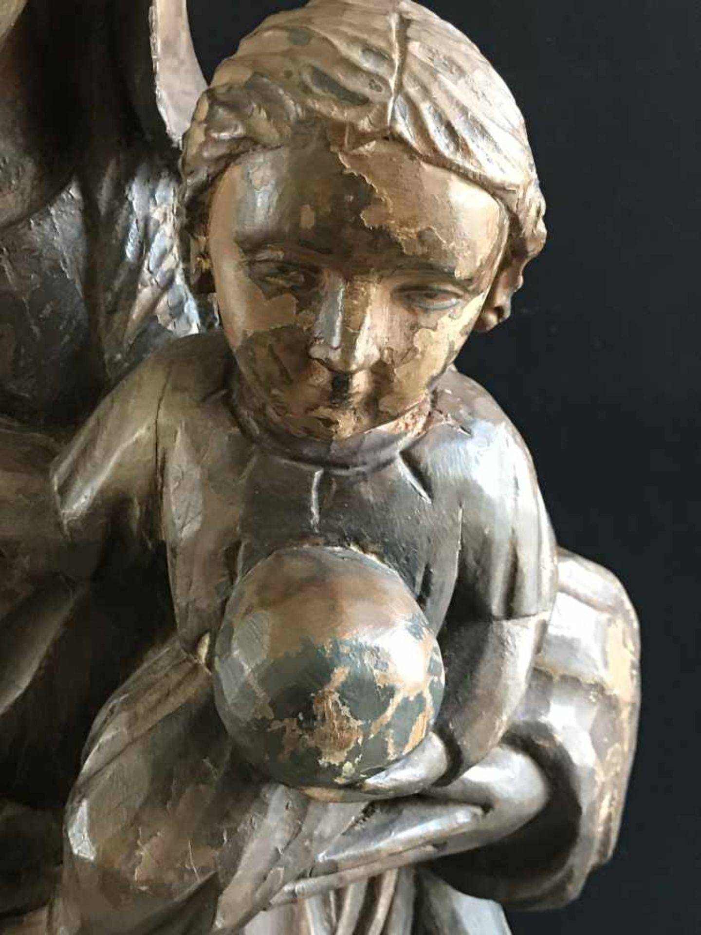 Spanien, 19. Jh., Mutter Gottes mit dem Jesusknaben, Holz, Altersspuren, H. 123 cm - Bild 3 aus 4
