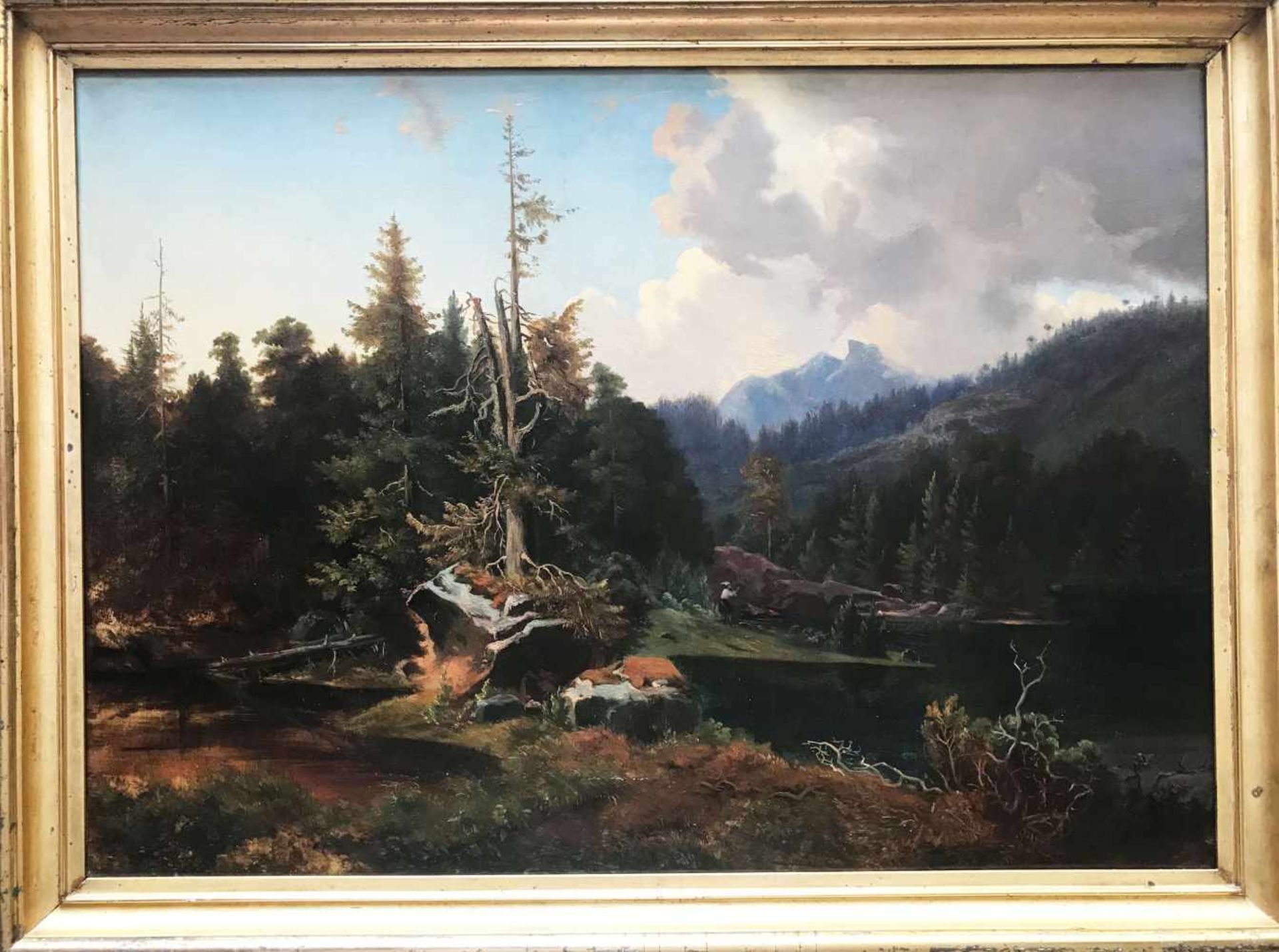 Theodor Verhas (1811-1872) zugeschr. Stimmungsvolle Landschaft: Unter bewegtem Himmel Blick auf