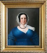 Leopold Nowotny (1822-1870, polnischer Künstler), Damenportrait: Brustbild einer Dame in blauem
