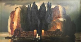 H. John, Toteninsel, Kopie nach Böcklin, signiert cop. H. John, Öl/Lwd, 57 x 103 cm