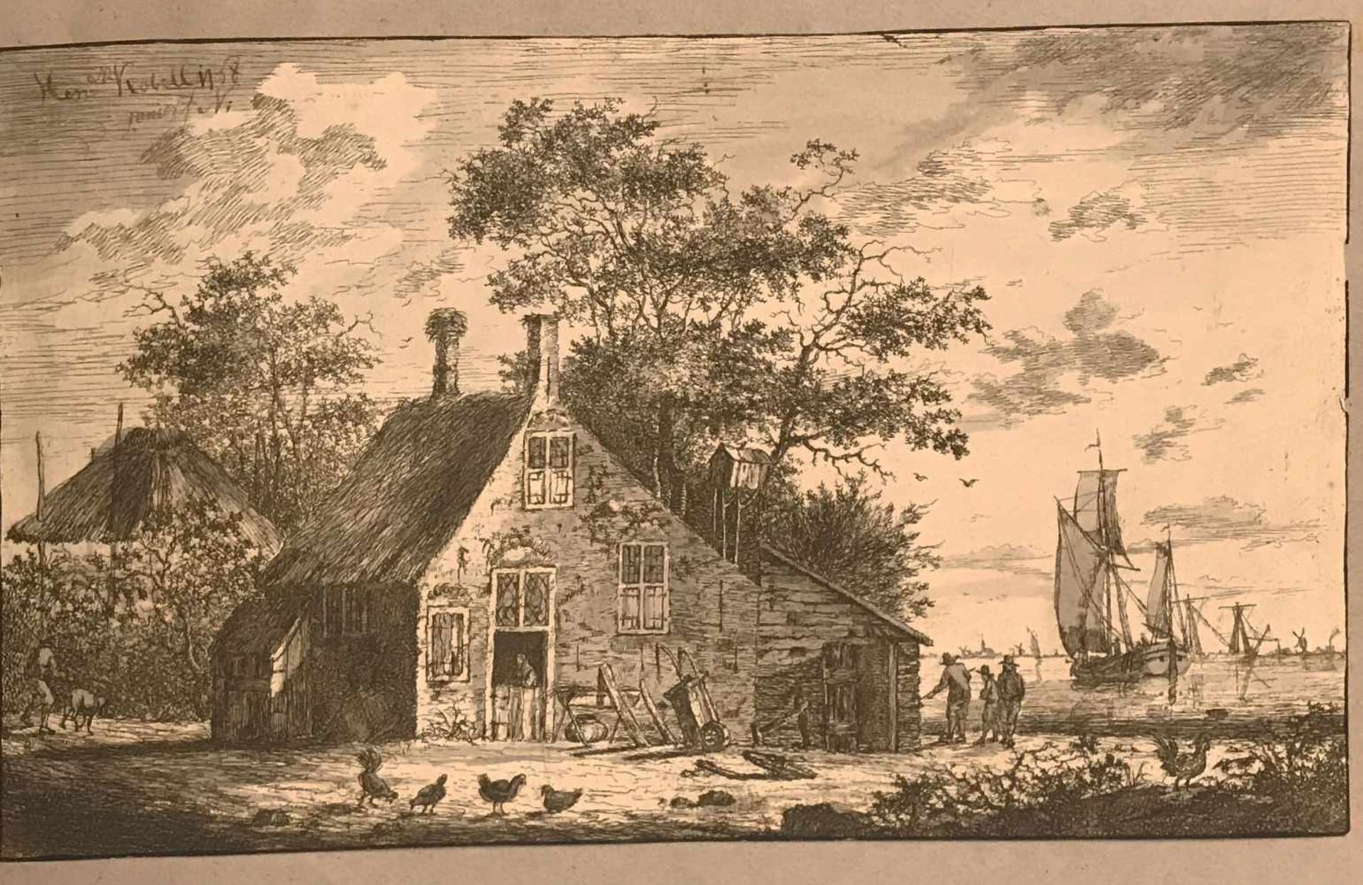 Hendrik II Kobell (1751-1779), Bauernhof am Ufer eines großen Gewässers, mit diversen Tieren und