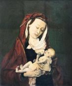 Maria mit Kind, flämische Schule, Kopie wohl 17. Jh., Maria in rotem Mantel, das Jesuskind