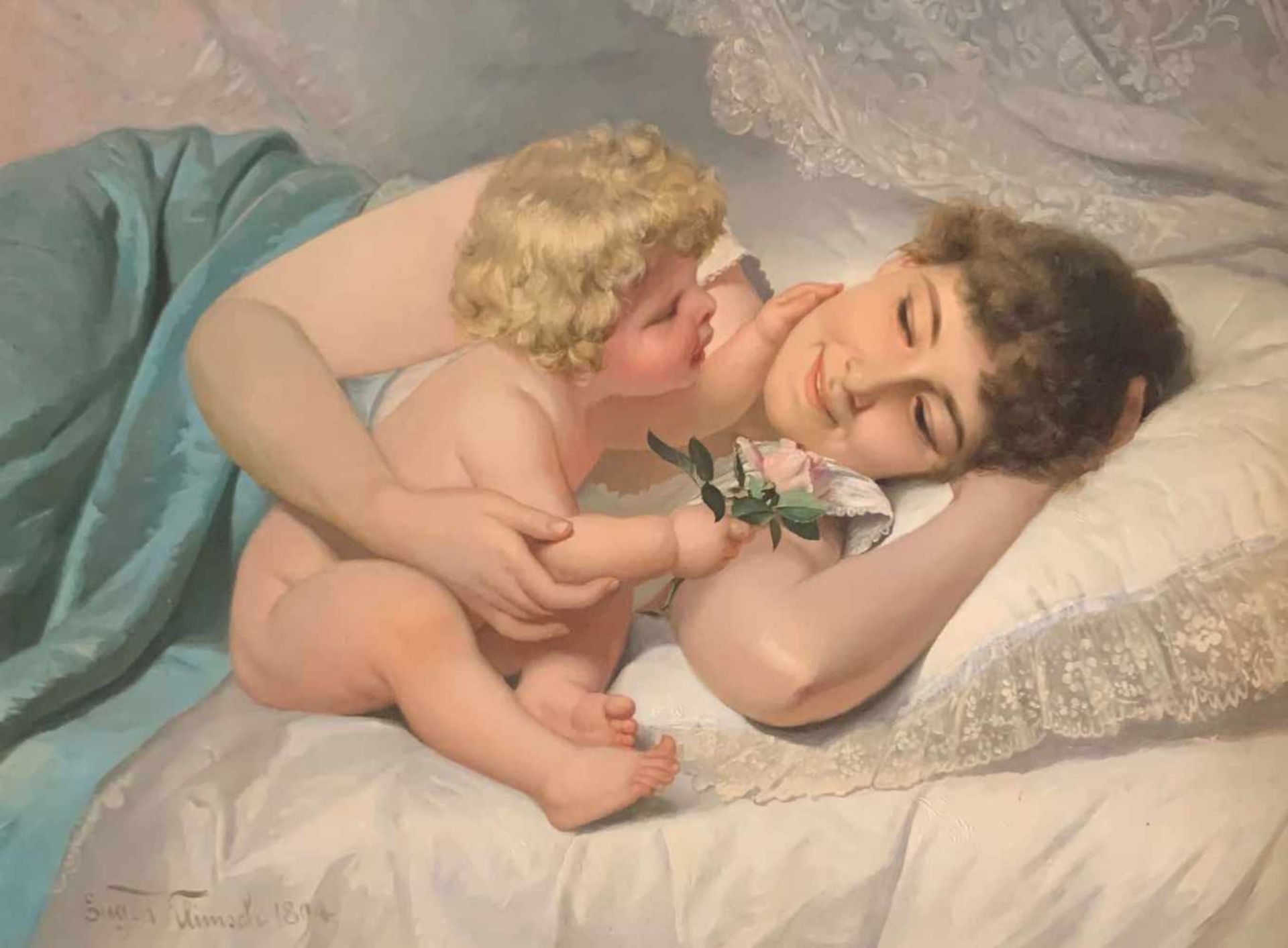 Eugen Johann Georg KLIMSCH (1839-1896), Mutter mit Kind, einander zärtlich berührend und liebevoll