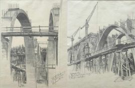 Künstler des Dritten Reichs. Zwei Industriezeichnungen der im Bau befindlichen Autobahnbrücke
