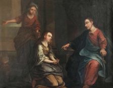 Unbekannter Künstler, 18./19. Jh., Jesus mit zwei Frauen, vielleicht der Ehebrecherin?, Öl/Lwd (