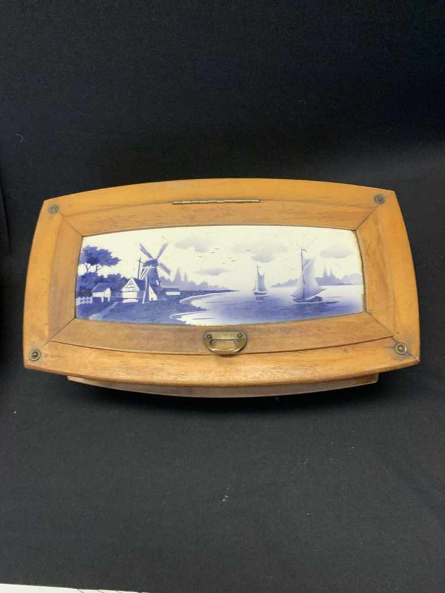 Brotkasten, Holland-Motiv, Kachel-Box, Windmühlen und Segelschiffe, 15 x 43 x 25 cm - Bild 3 aus 5