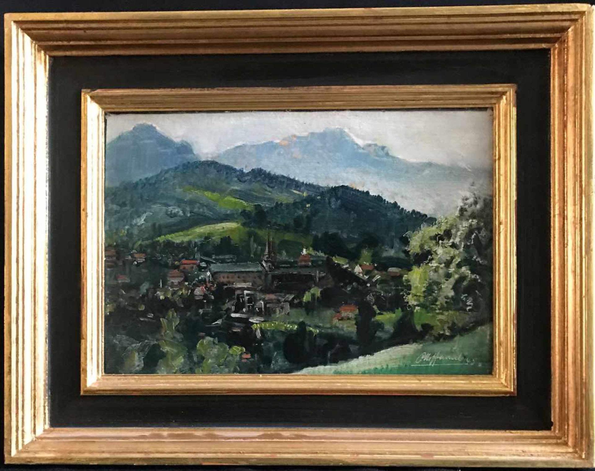 Otto HAMEL (1866-1950), Landschaft mit Dorf und Bergen, signiert und datiert '45, rücks. bez. - Bild 5 aus 5