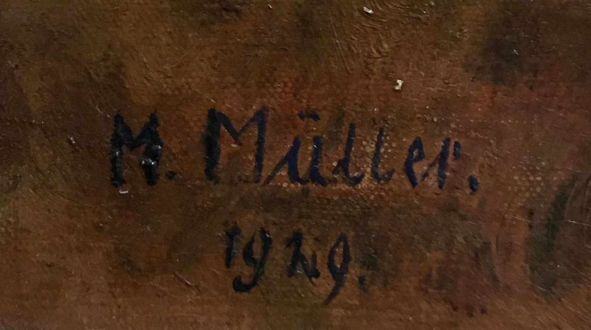 Unbekannter Künstler, Stillleben mit Trauben, Birnen und Pfirsichen, signiert "M. Müller" und - Bild 2 aus 4