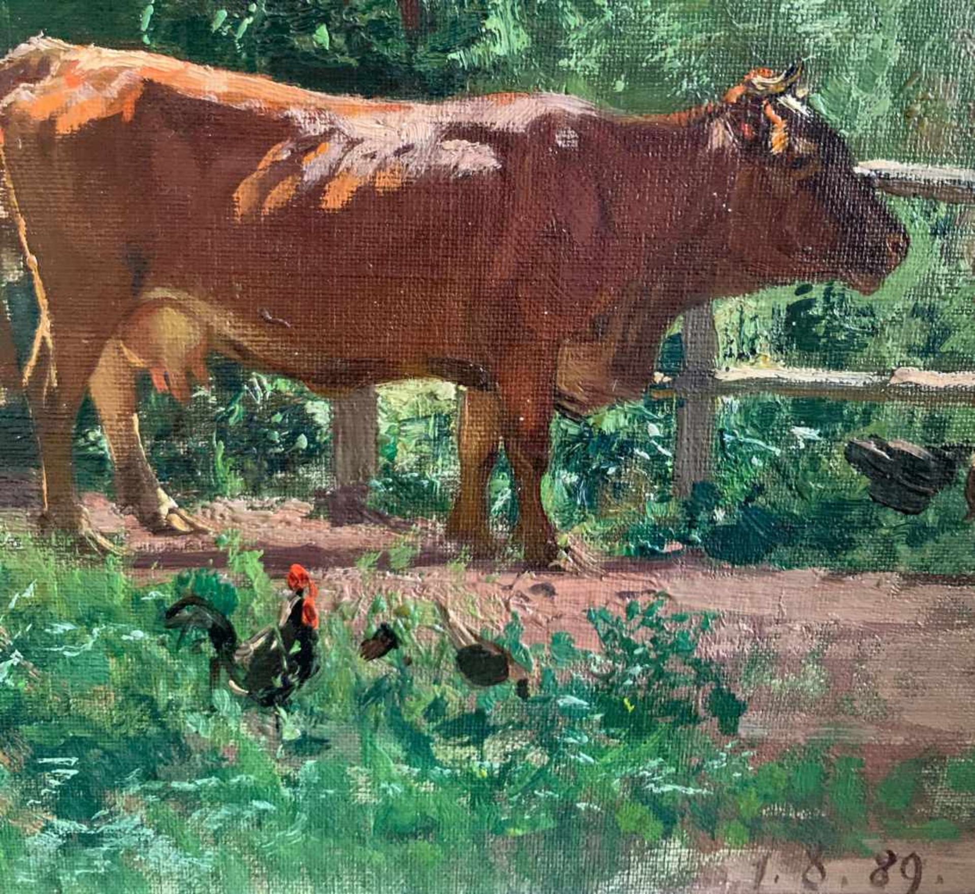 Otto STRÜTZEL (Dessau 1855 - 1930 München, deutscher Impressionist), Kühe auf der Weide, umgeben von - Bild 6 aus 6