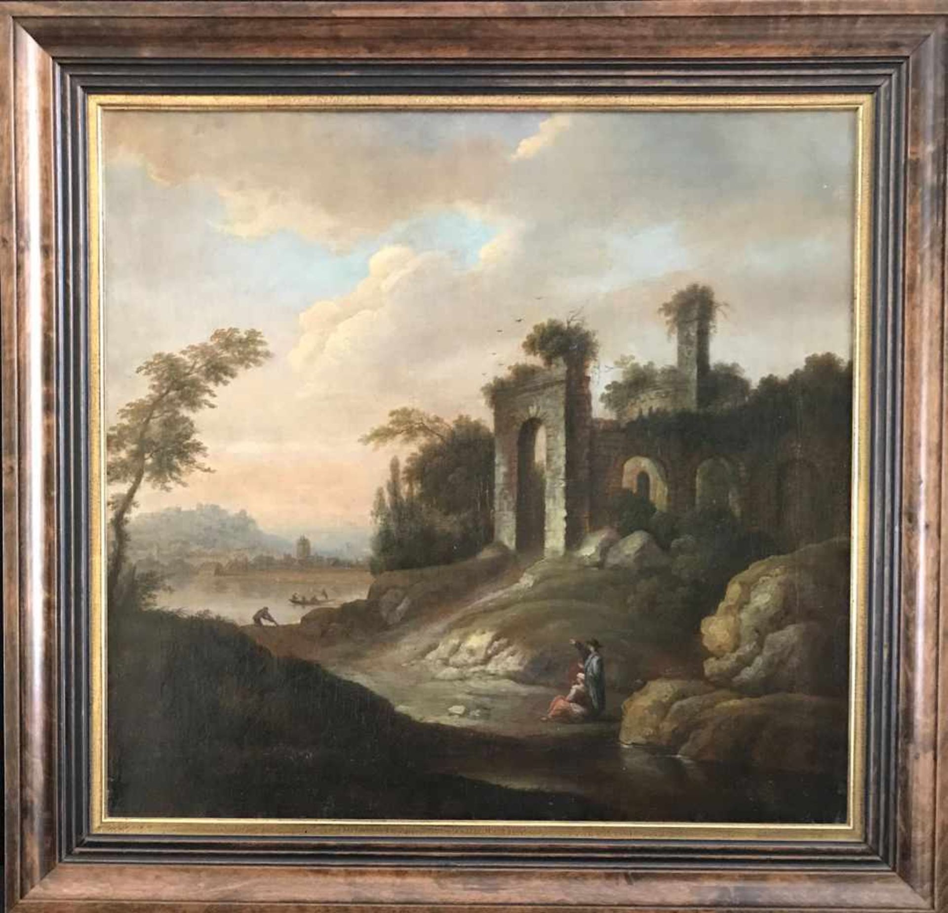 Paar italienische Landschaften, 18. Jh. Öl/Lwd. (aufgez.), 62 x 65 cm. Neben Ruinen im felsigen - Bild 2 aus 5