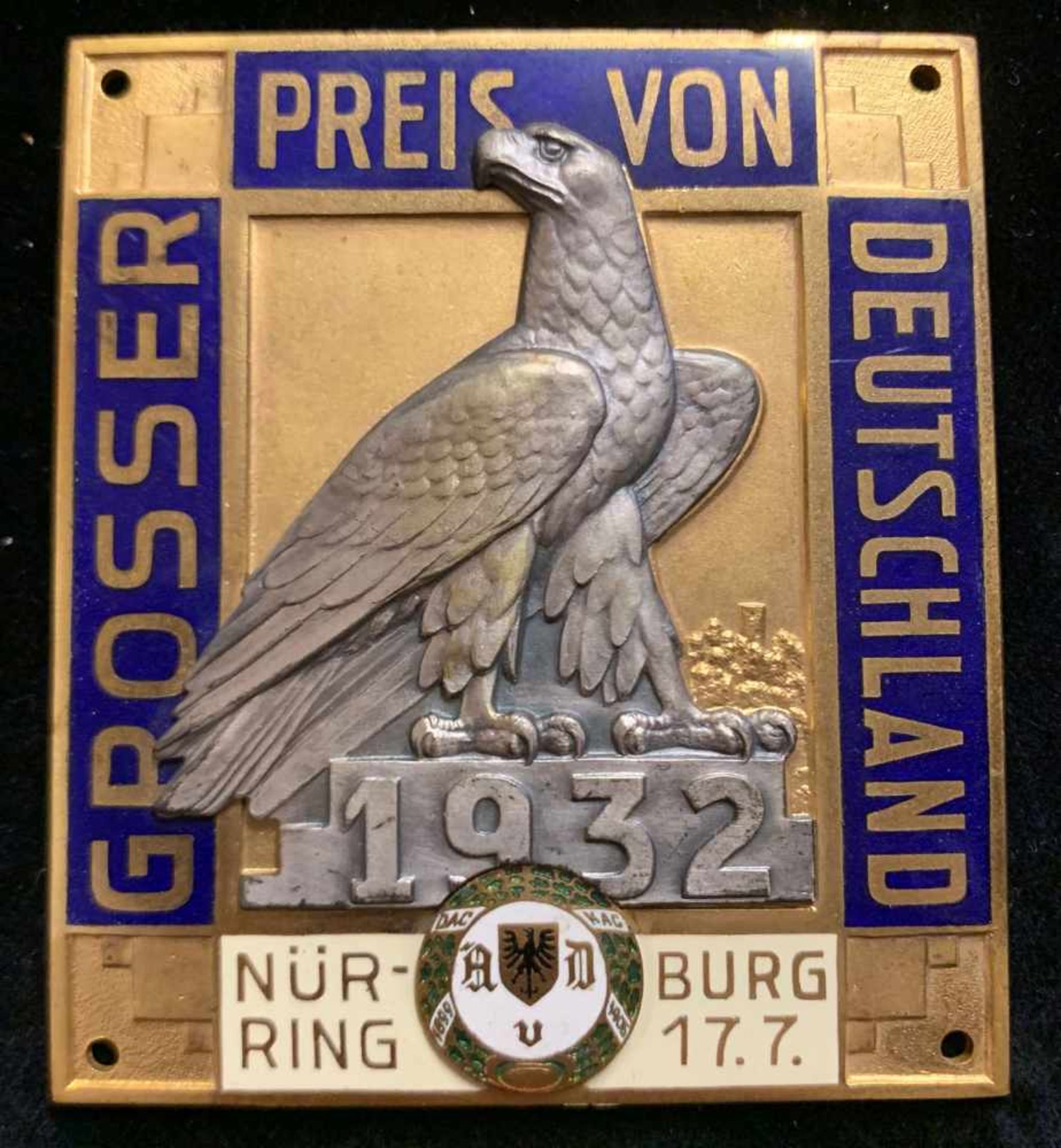 Plakette "Großer Preis von Deutschland 1932". Nürburgring. AvD Automobilclub von Deutschland. 17.7