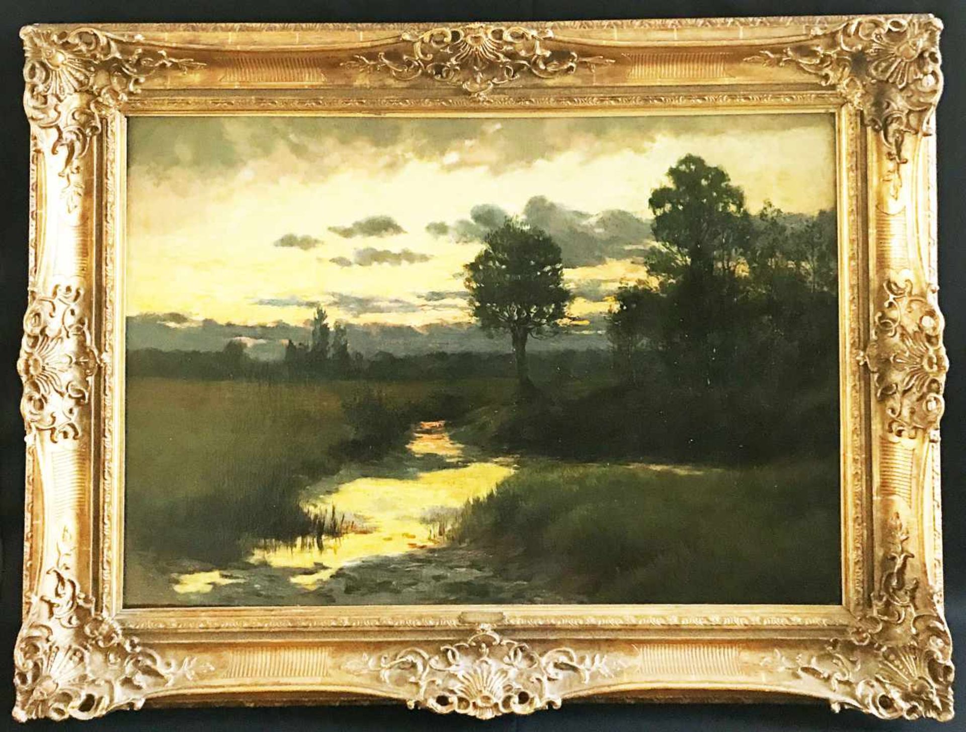 Ludwig Willroider (1845-1910), Landschaft mit Bachlauf im Abendlicht, Öl/Lwd. 61 x 91 cm - Bild 2 aus 6