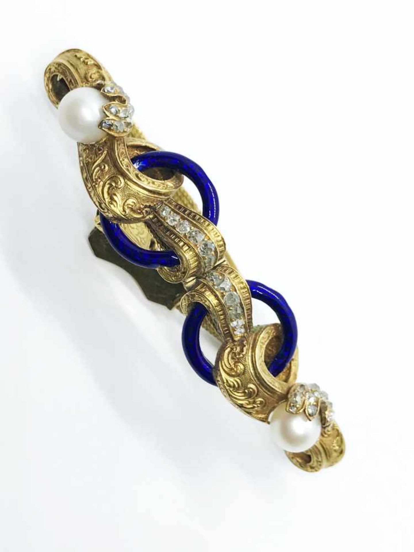 Biedermeier Armband, um 1840, 585er GG (geprüft), mit ca. 35 Diamanten (Altschliff oder holländisc - Bild 5 aus 5