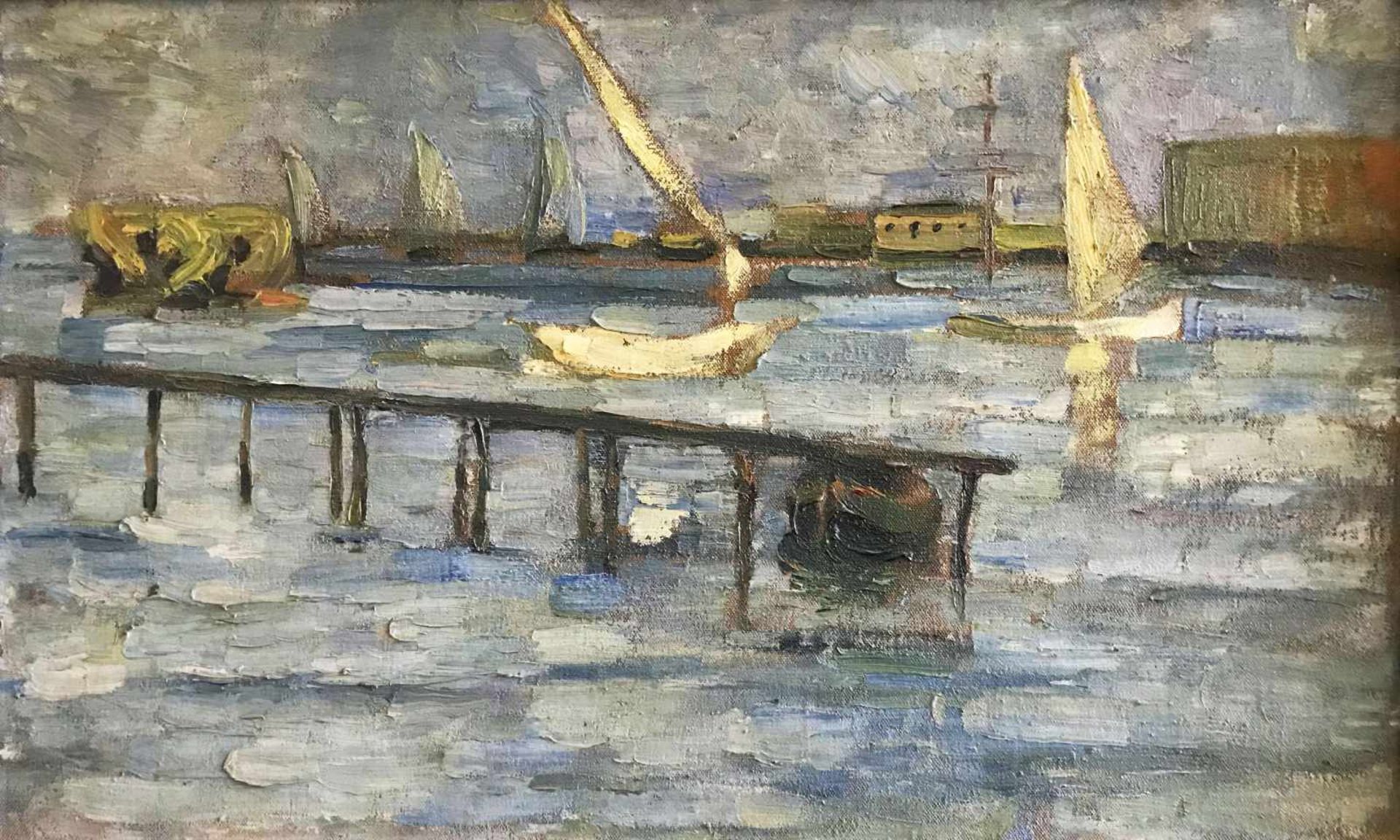 Max Dauthendey (1867 - 1918), Segelboote, Öl/Lwd. 49 x 80 cm, rückseitig: Gertraud Rostosky ( - Bild 2 aus 7