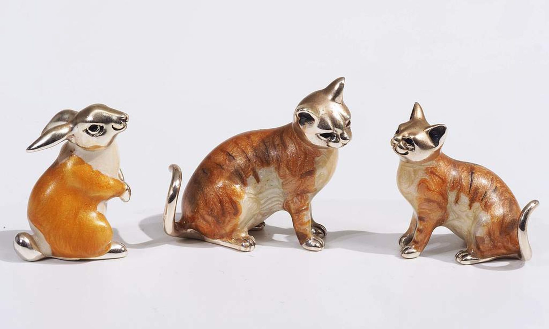 Drei Tier-Miniaturen. "Zwei Katzen, ein Hase". - Image 2 of 5