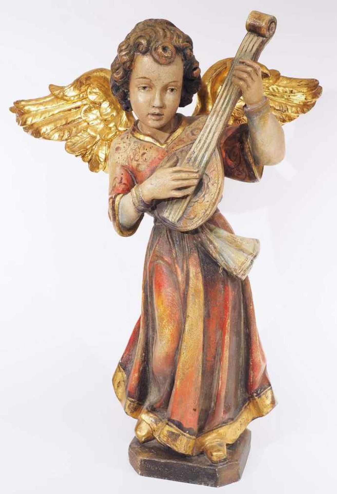 Großer stehender Engel mit Gitarre auf Säule/Podest.<b - Image 7 of 8