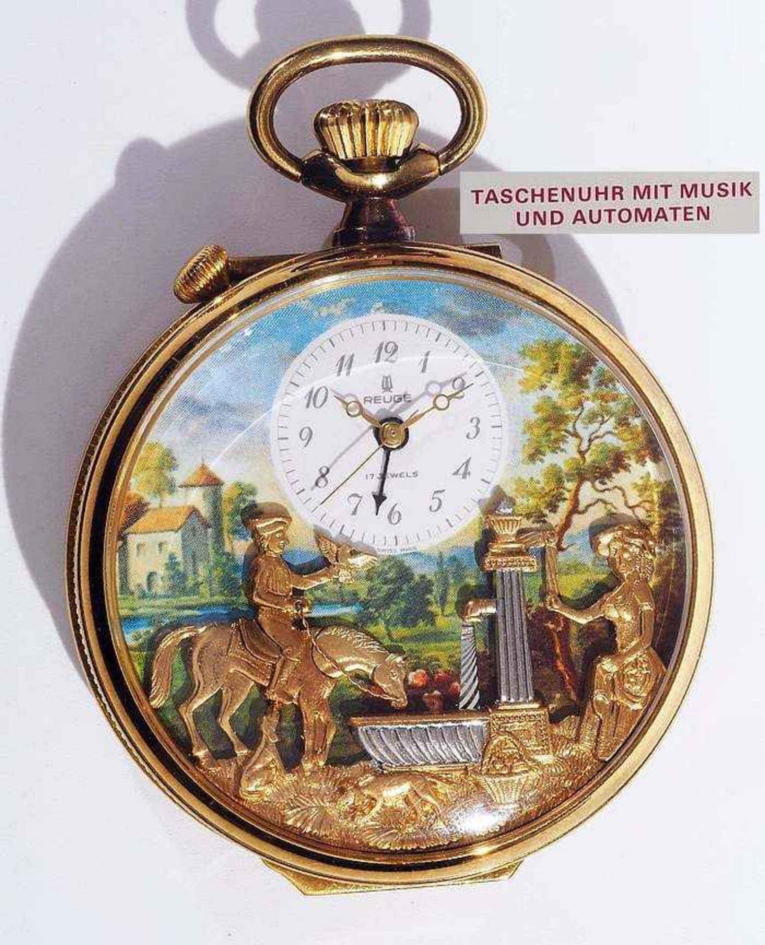 REUGE Taschenuhr mit Wecker, Spieluhr- und Figurenautomat.