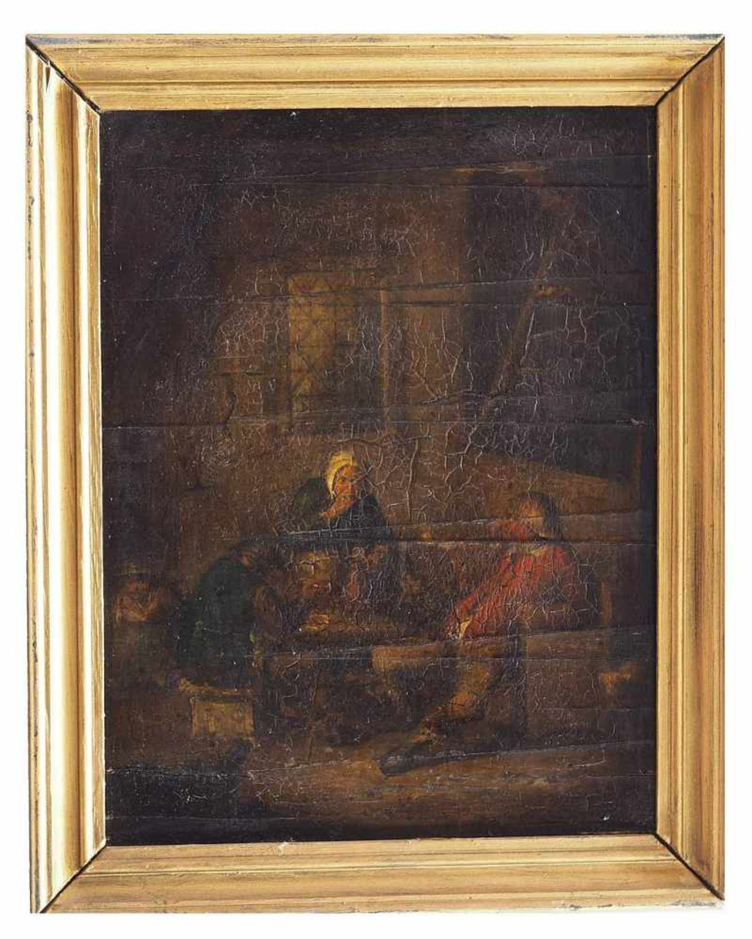 Interieurszene. Inerieurszene, 19. Jahrhundert. Öl auf Holz, partielle Craquelle, altersbedingter - Bild 3 aus 4