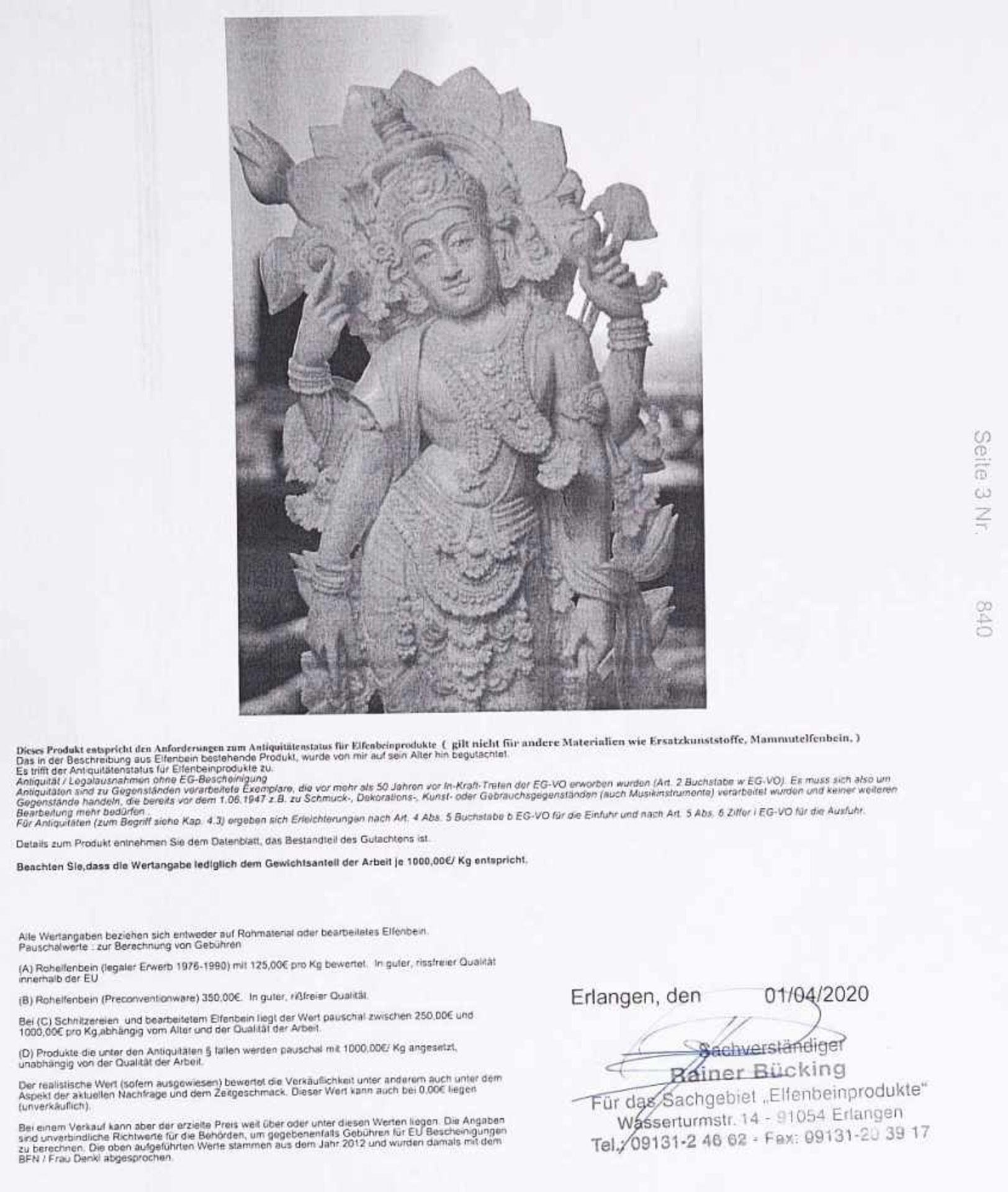 Indische Göttin Lakshmi in guter Handarbeit. Indische Göttin Lakshmi in guter Handarbeit. Elfenbein, - Bild 8 aus 8