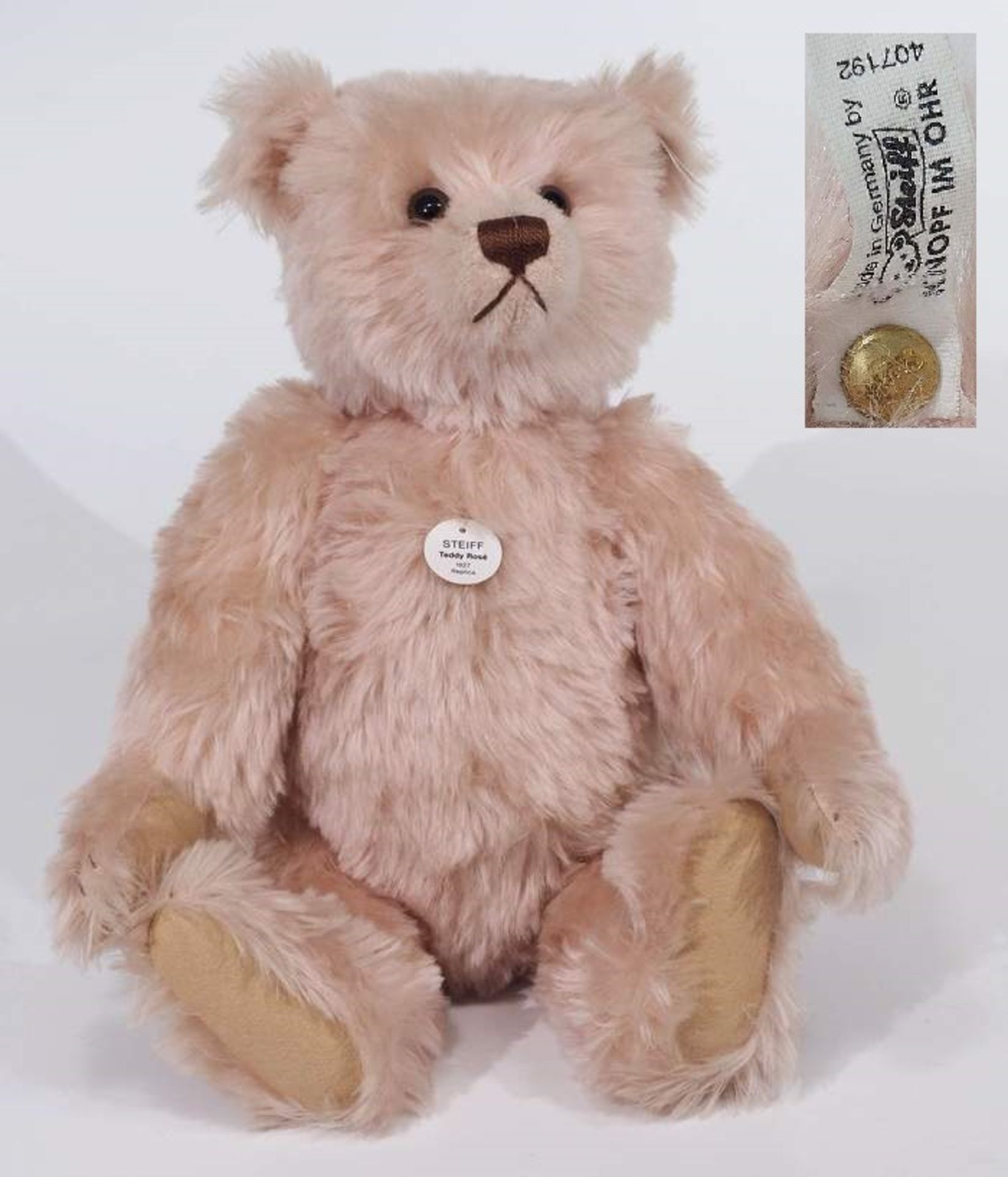 STEIFF Original Teddybär 1927, Rosé 48, Nr. 04108, Replik von 1994.STEIFF Original Teddybär 1927,