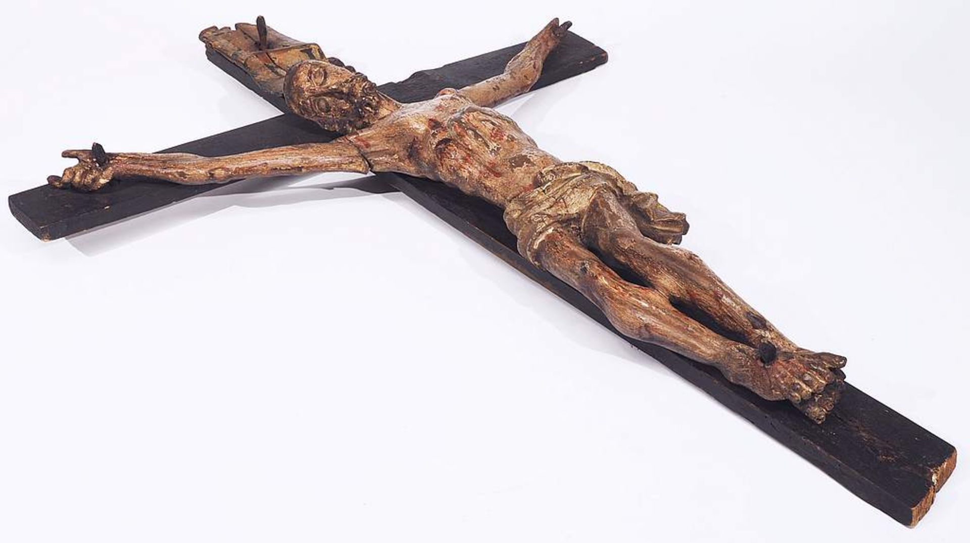 Christuskorpus mit Kreuz. Christuskorpus mit Kreuz. 18./19. Jahrhundert. Korpus Holz, Dreinagel- - Bild 5 aus 6