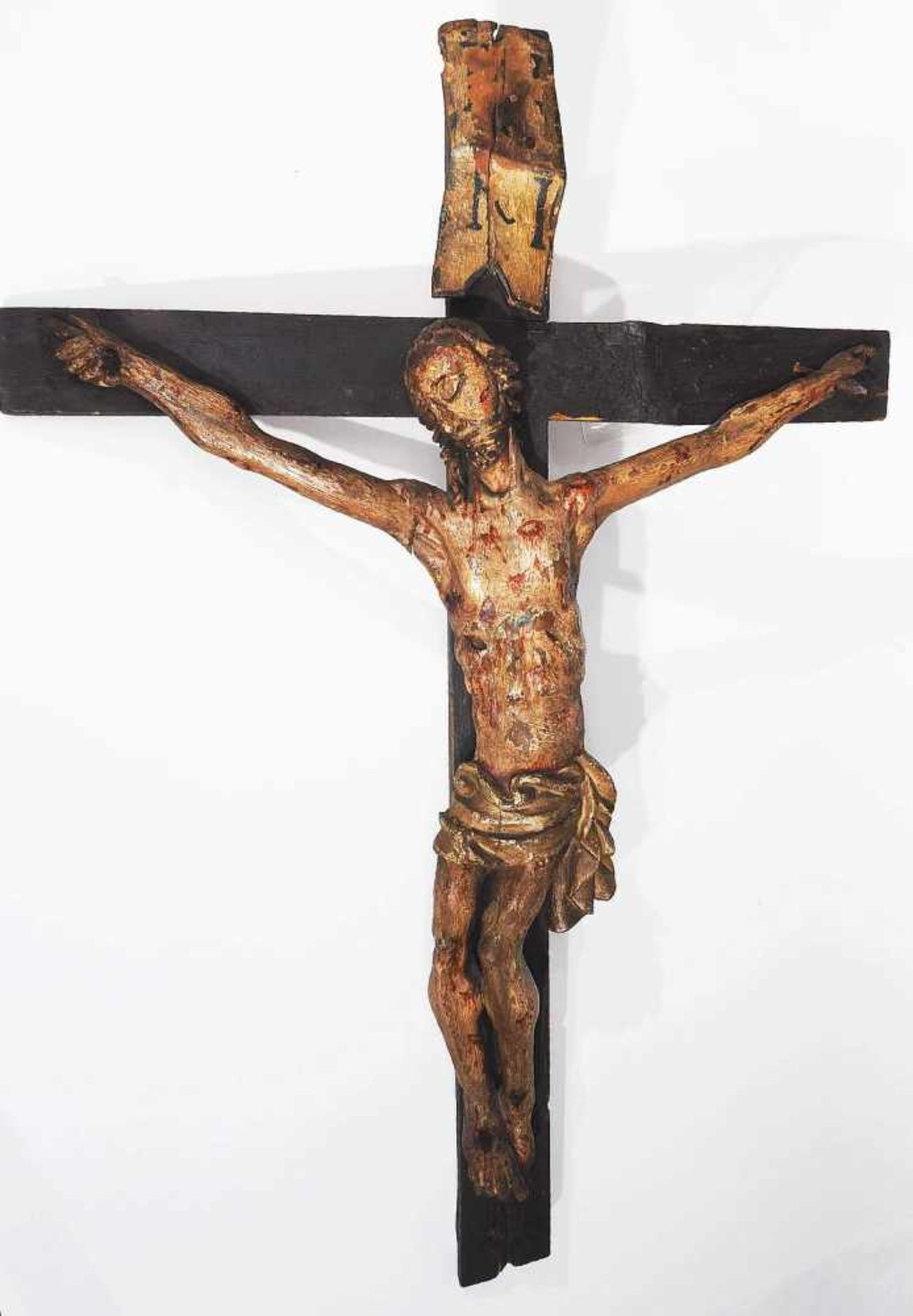 Christuskorpus mit Kreuz. Christuskorpus mit Kreuz. 18./19. Jahrhundert. Korpus Holz, Dreinagel- - Bild 2 aus 6