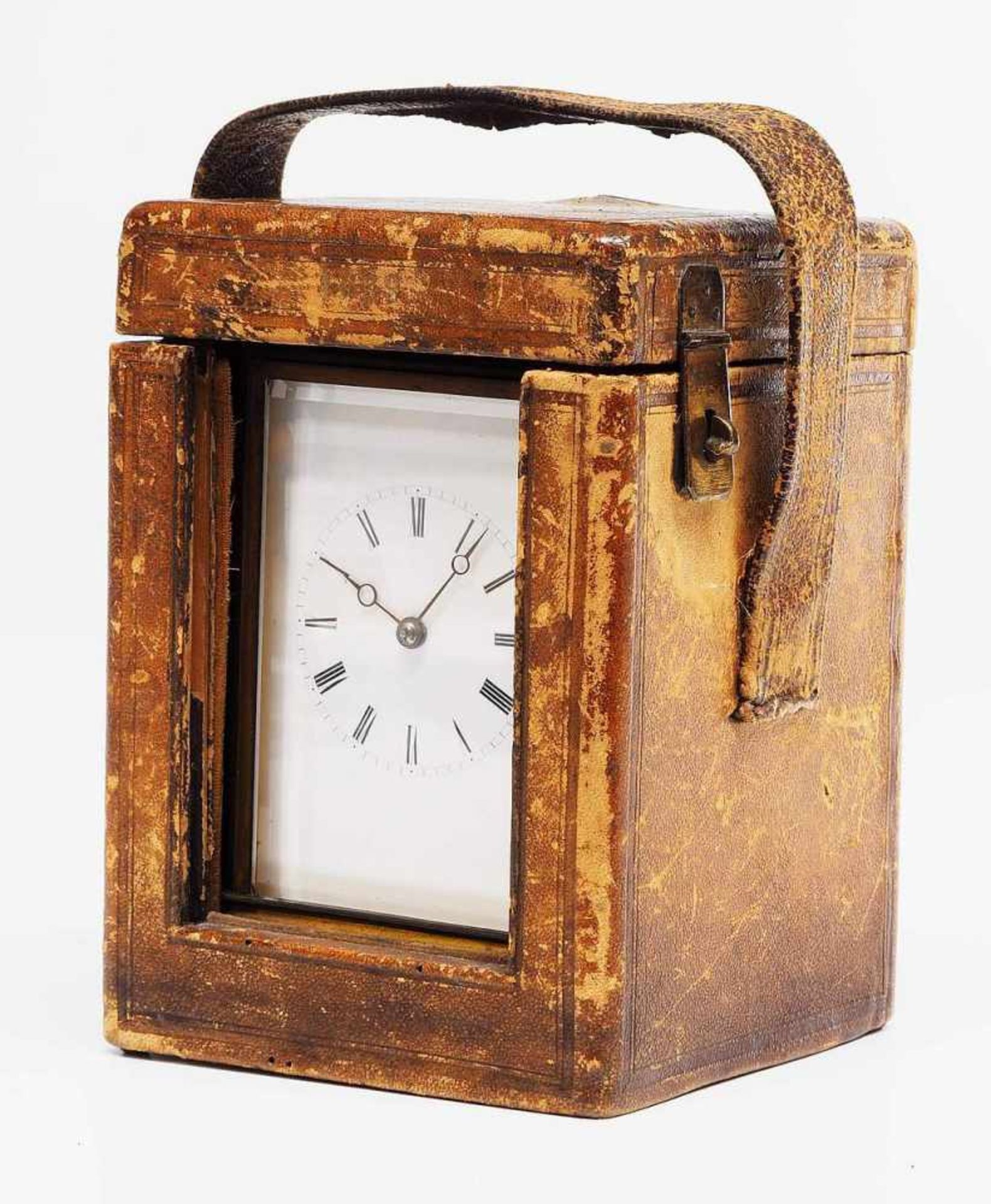 Offizier-Reiseuhr um 1860/80 mit Originalschlüssel im alten Leder-Etui.Offizier-Reiseuhr um 1860/ - Bild 4 aus 12