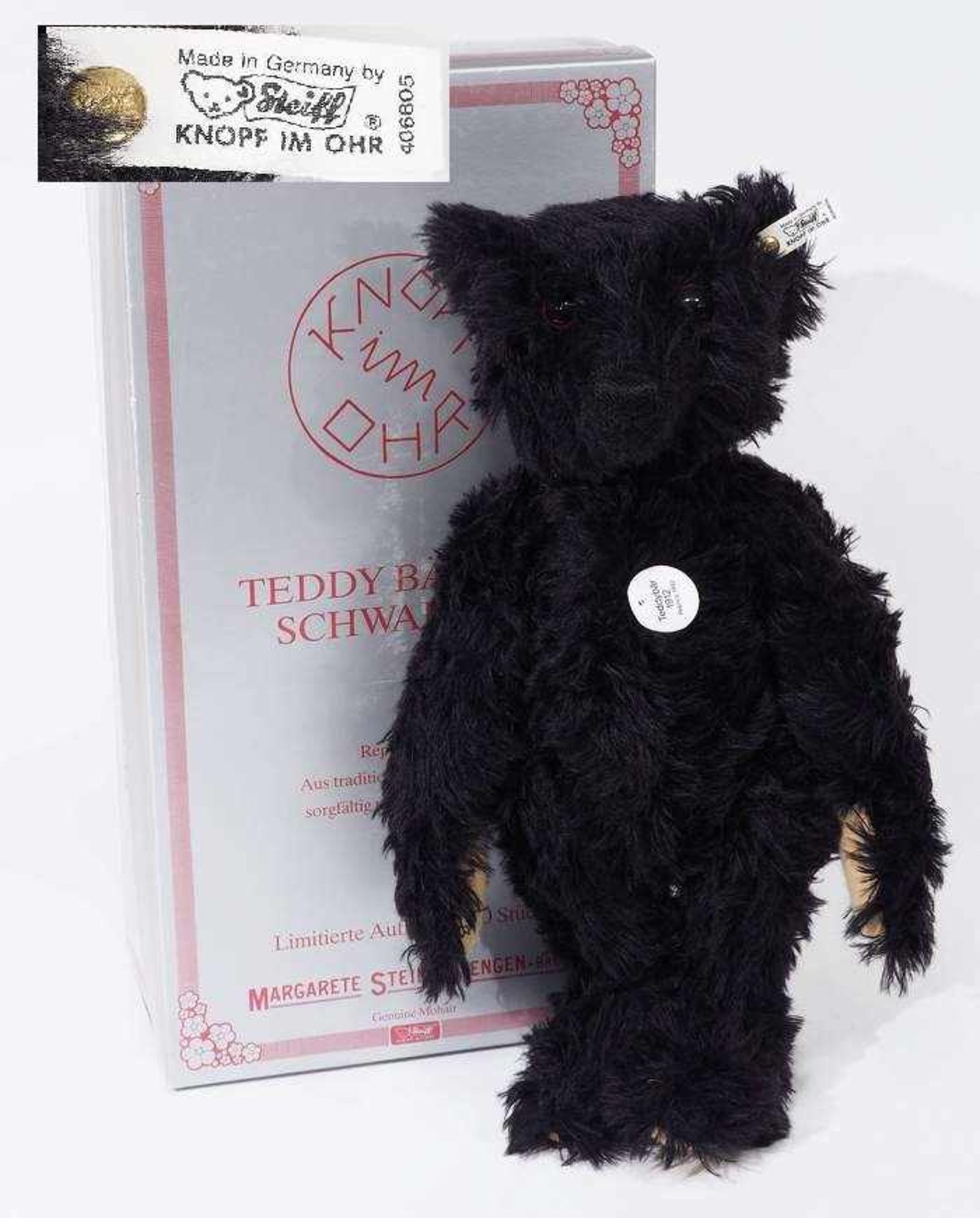 STEIFF Original Teddybär 1912, schwarz 40, Nr. 02874, Replik von 1992.STEIFF Original Teddybär 1912,