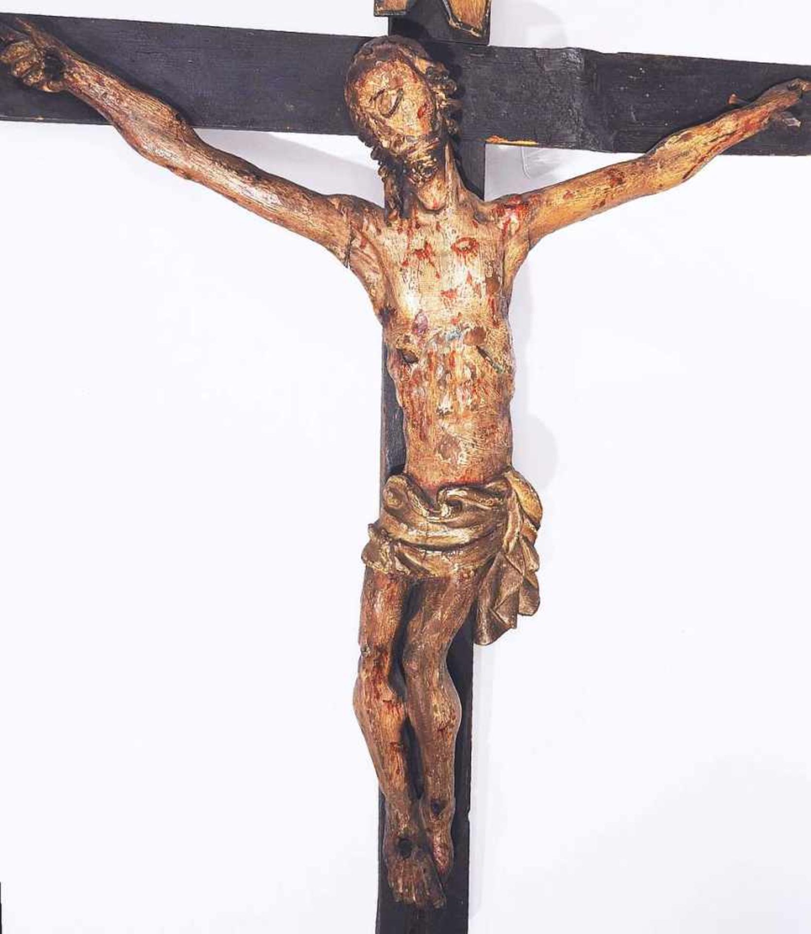 Christuskorpus mit Kreuz. Christuskorpus mit Kreuz. 18./19. Jahrhundert. Korpus Holz, Dreinagel- - Bild 3 aus 6