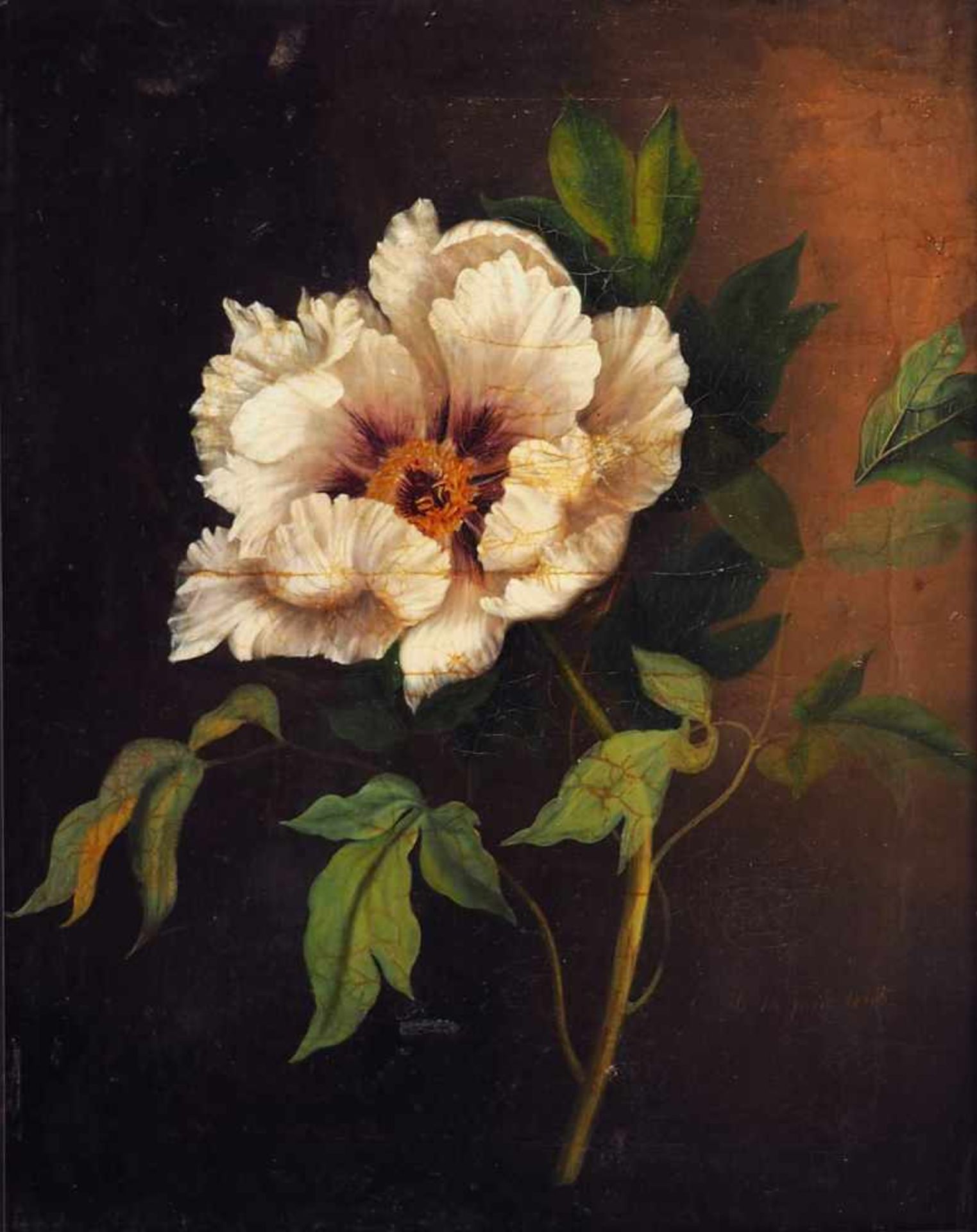 Blumenstilleben, datiert 1845. Blumenstilleben. Öl auf Leinwand, Craquelle, altersbedingter Zustand, - Bild 2 aus 5