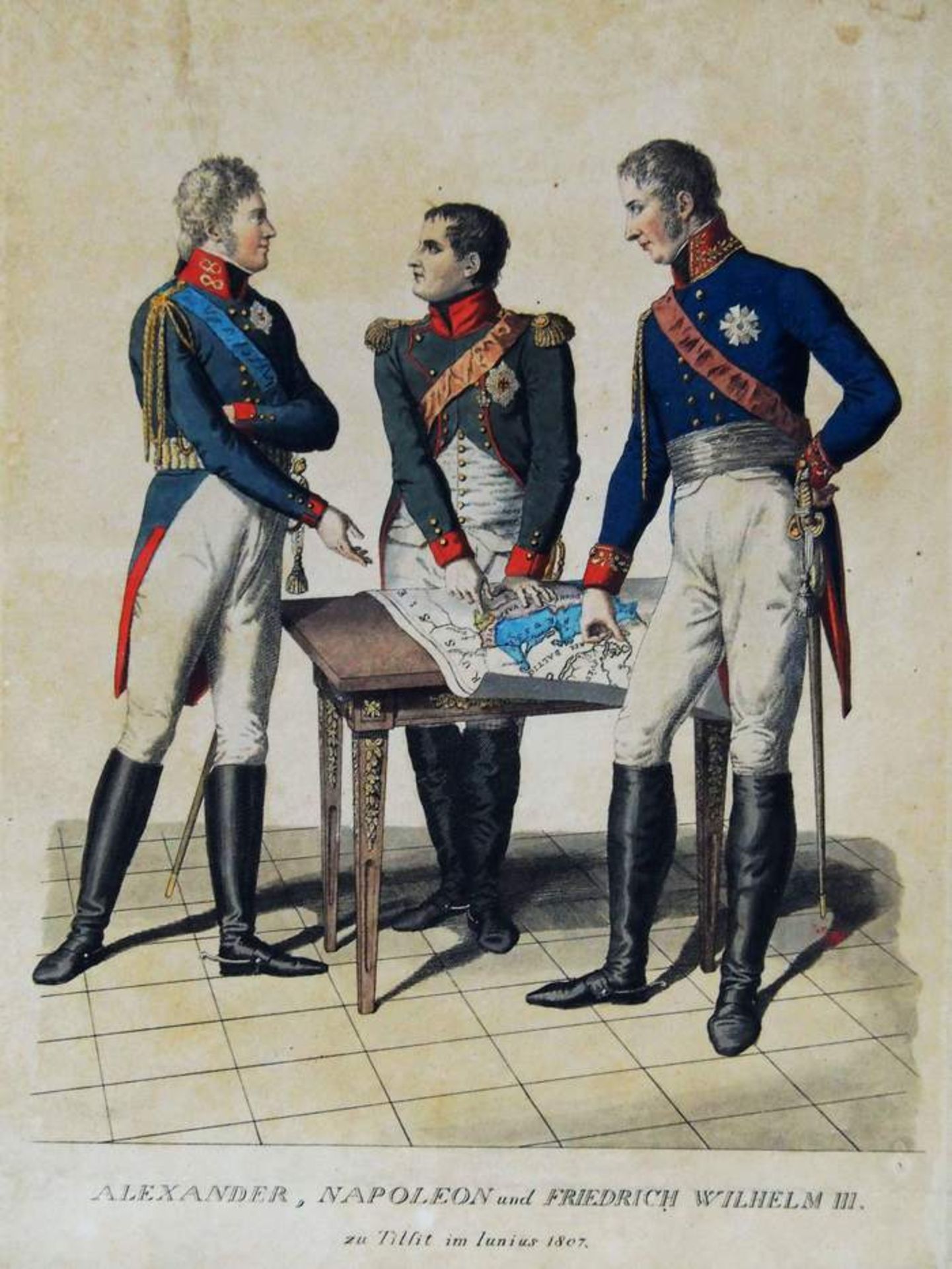 Darstellung der drei Kaiser: Alexander, Napoleon und Friedrich Wilhelm III., 1807.