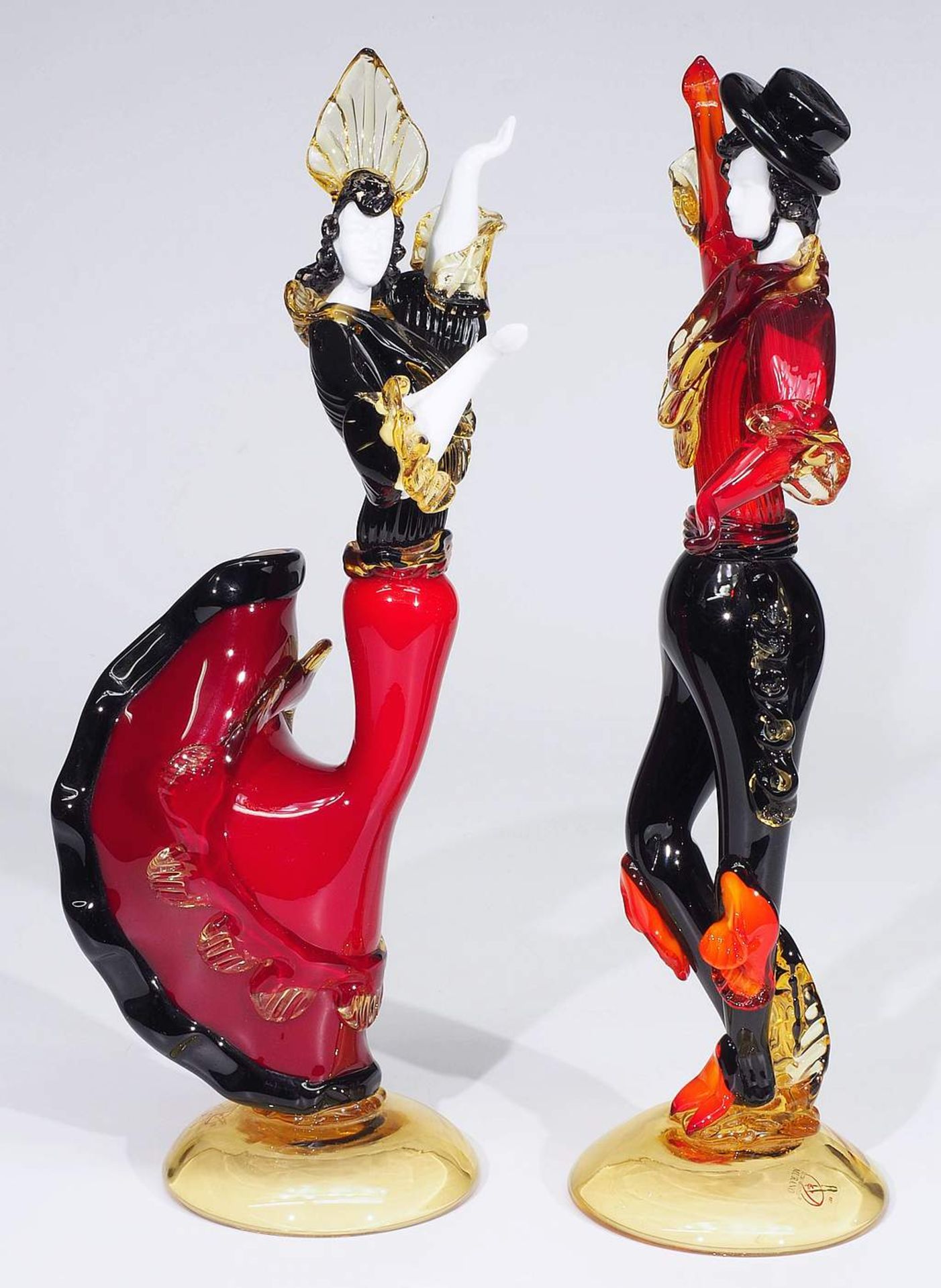 Paar Glasskulpturen "Flamenco-Tänzer", Italien/ Murano, 20. Jahrhundert. - Bild 4 aus 8