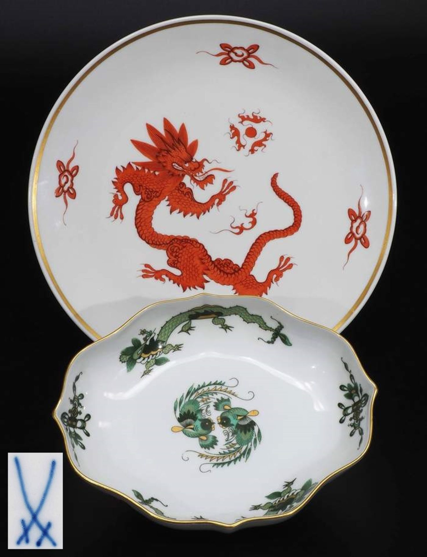 Wandteller MEISSEN. Schale LIMOGES.