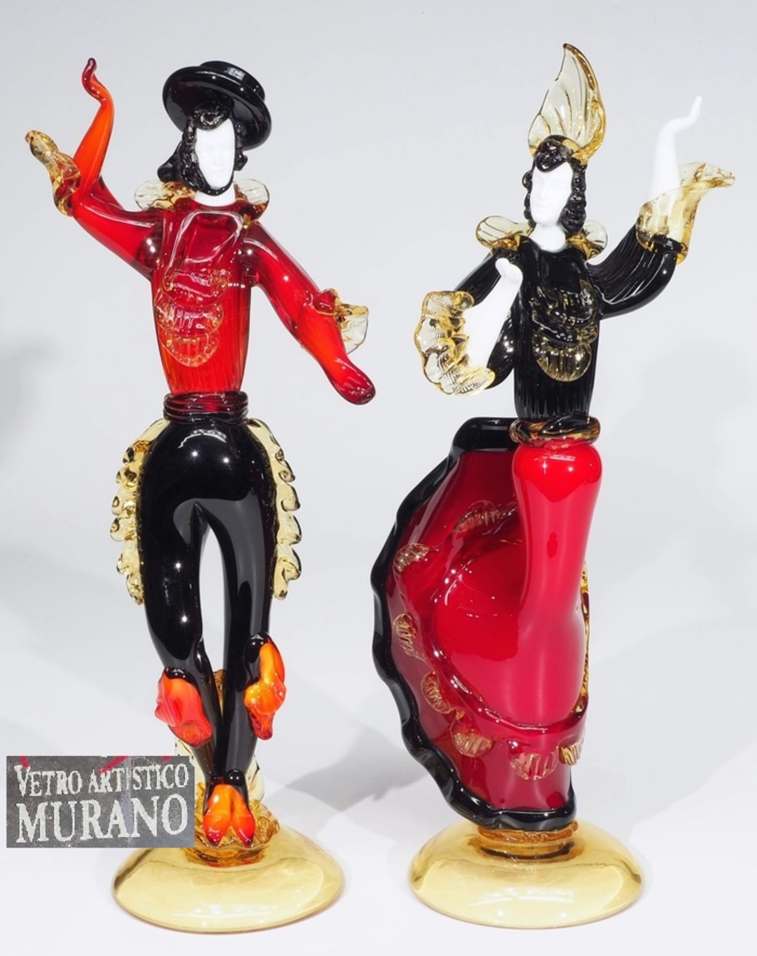 Paar Glasskulpturen "Flamenco-Tänzer", Italien/ Murano, 20. Jahrhundert.