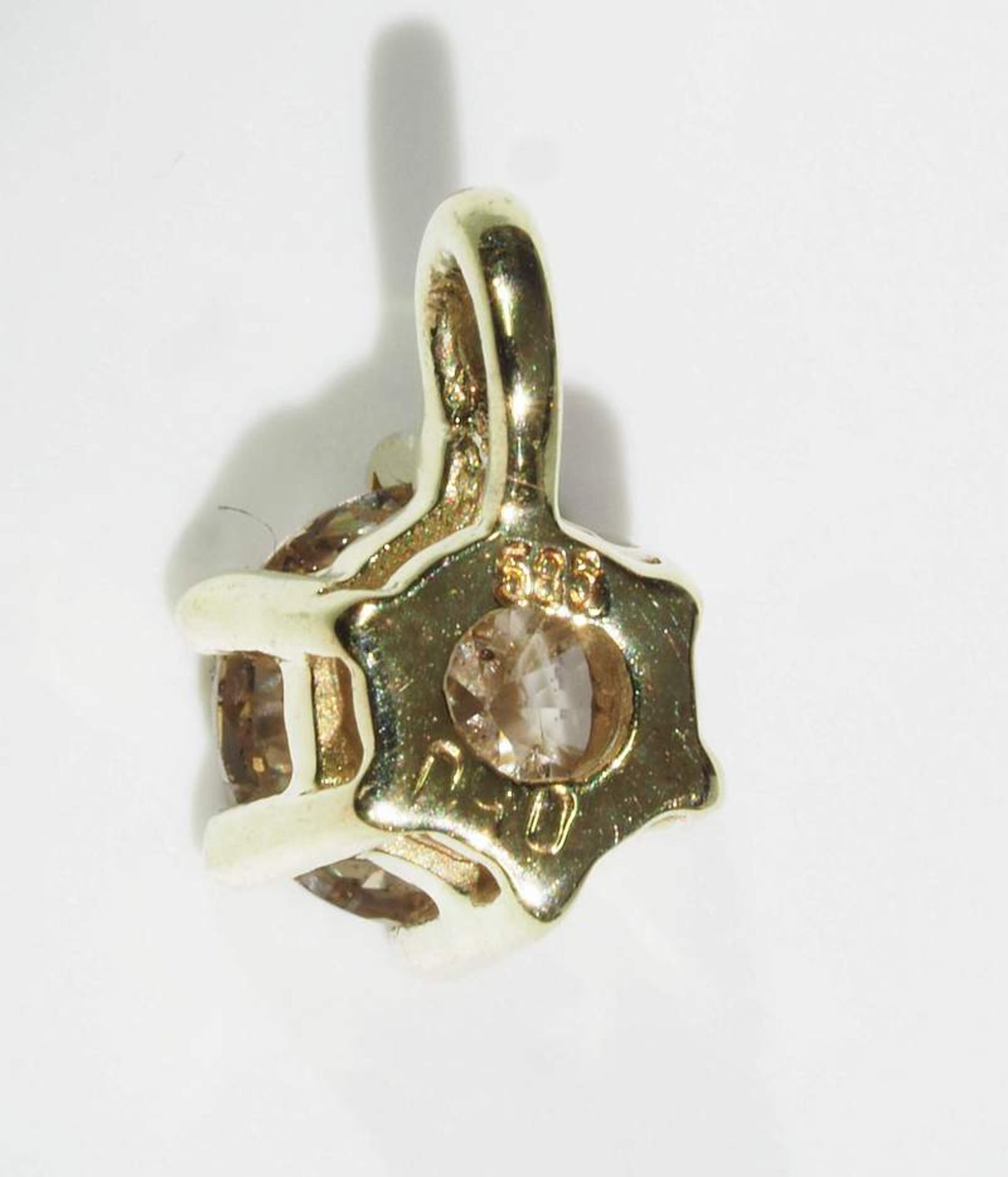 Anhänger.Anhänger, 585er Gelbgold, mittig gefaßt Brillant ca,. 0,50 ct light brown/p1. Länge ca, 8,5 - Bild 4 aus 5