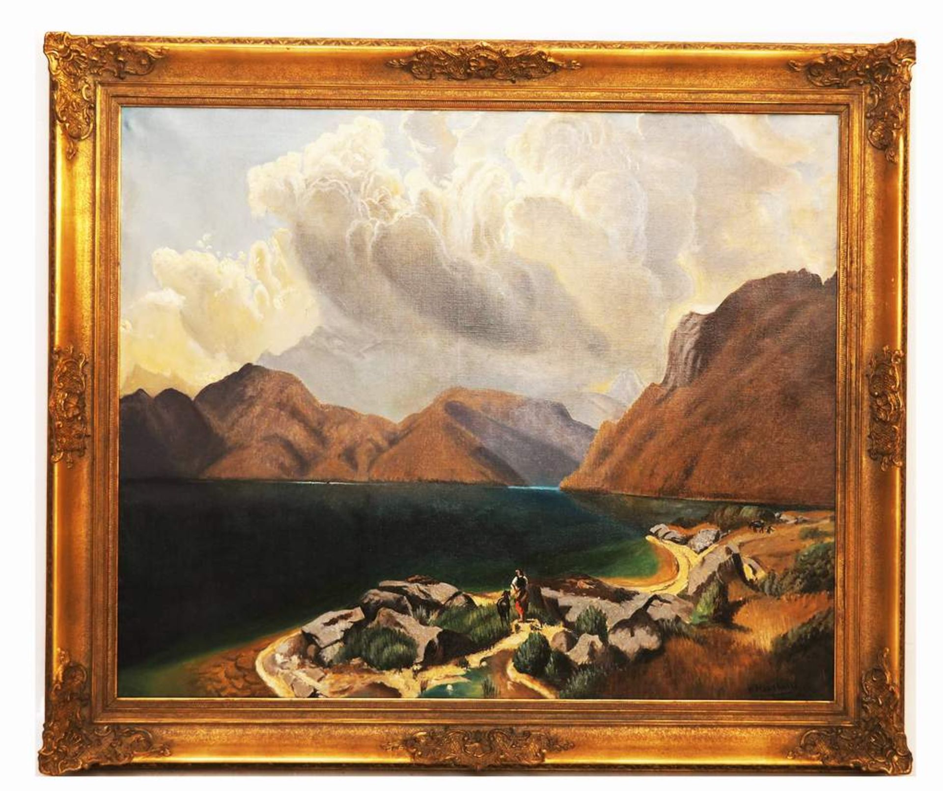 Fjordlandschaft, um 1900Fjordlandschaft, um 1900. Öl auf Leinwand, rechts unten signiert N. - Bild 3 aus 5