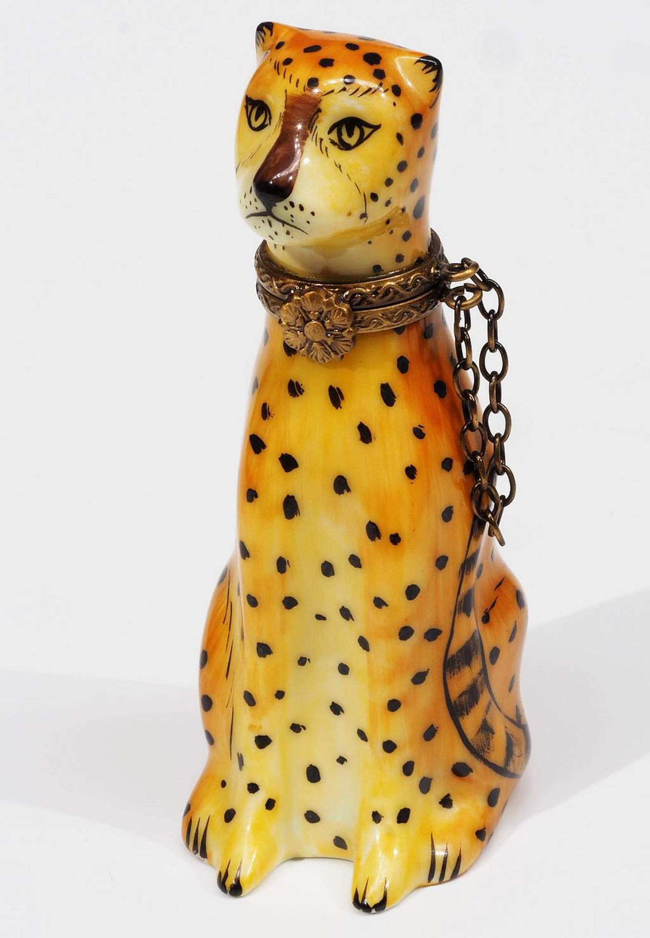 Kleiner Leopard als Flakon. Kleiner Leopard als Flakon, LIMOGES/France. Bunt staffiert, Hals - Bild 2 aus 7