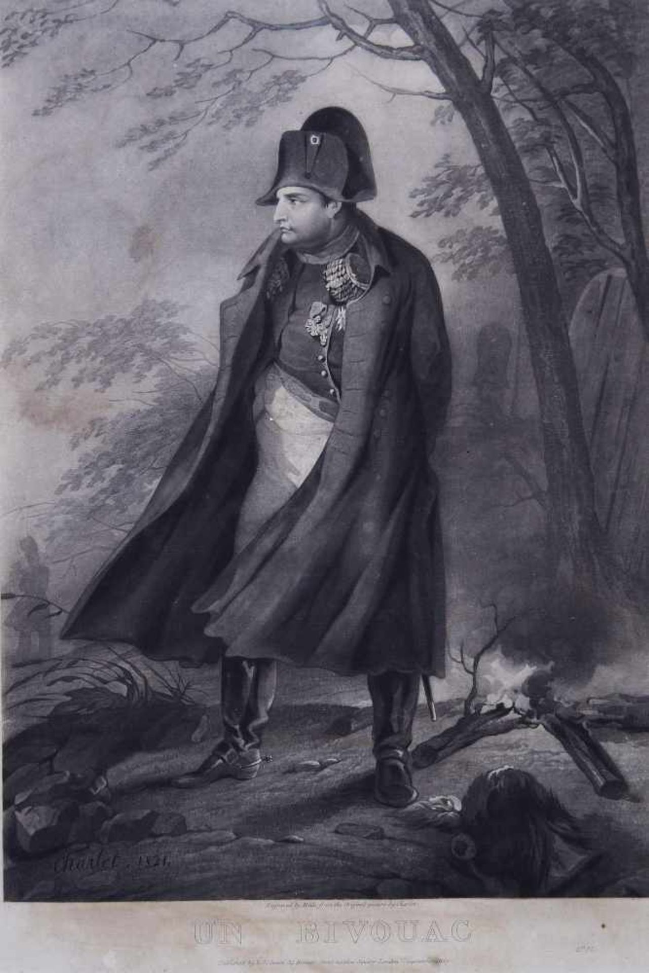 Ganzfiguriges Portrait Napoleon "Napoleon I in einer Waldlandschaft am Lagerfeuer, 1821". - Image 2 of 6