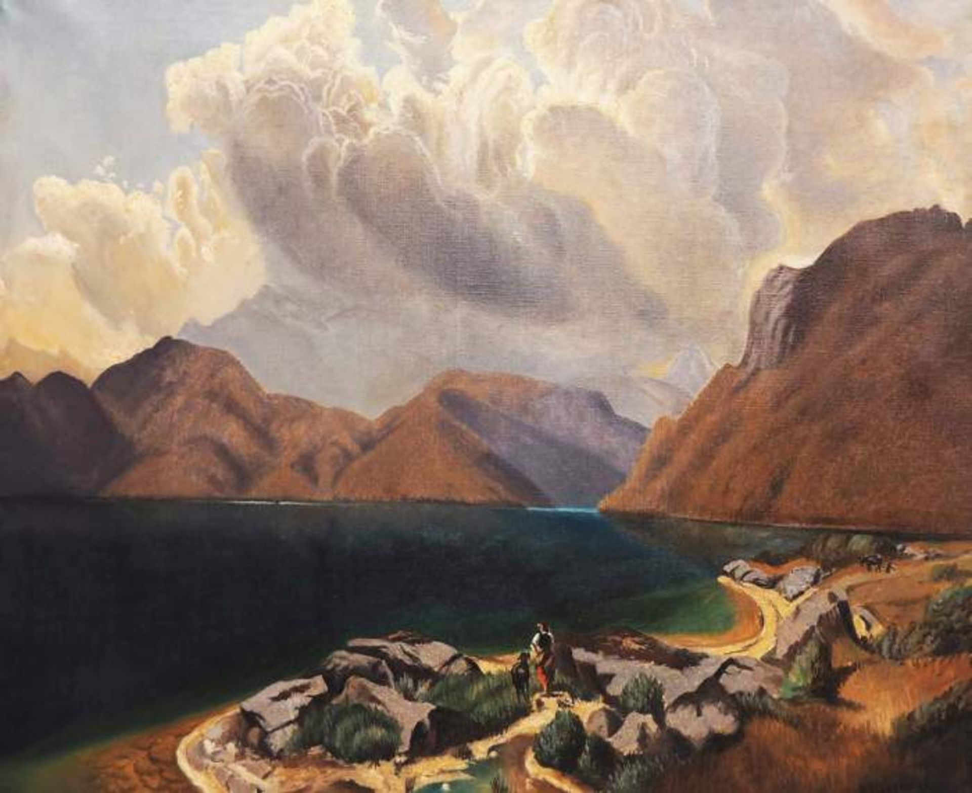 Fjordlandschaft, um 1900Fjordlandschaft, um 1900. Öl auf Leinwand, rechts unten signiert N.