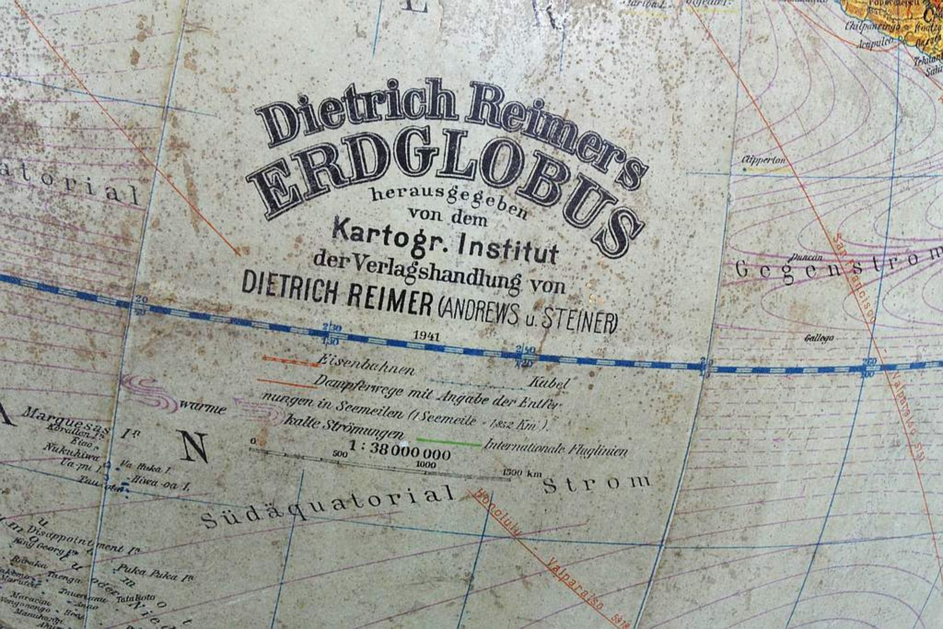 Erdglobus, Dietrich Reimer Berlin. Erdglobus, Dietrich Reimer Berlin. sogenannter "Dritte-Reich- - Bild 5 aus 6