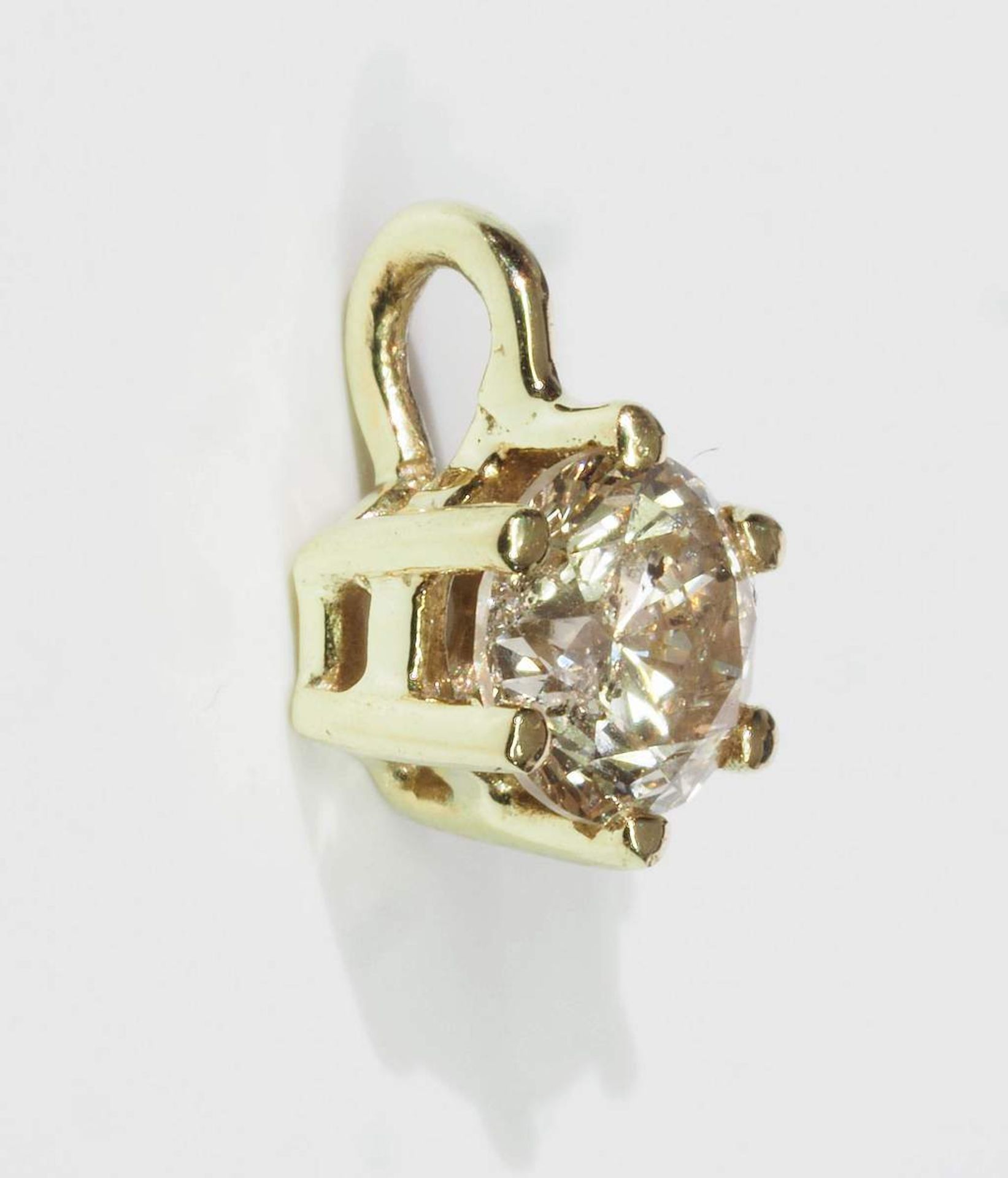 Anhänger.Anhänger, 585er Gelbgold, mittig gefaßt Brillant ca,. 0,50 ct light brown/p1. Länge ca, 8,5 - Bild 2 aus 5