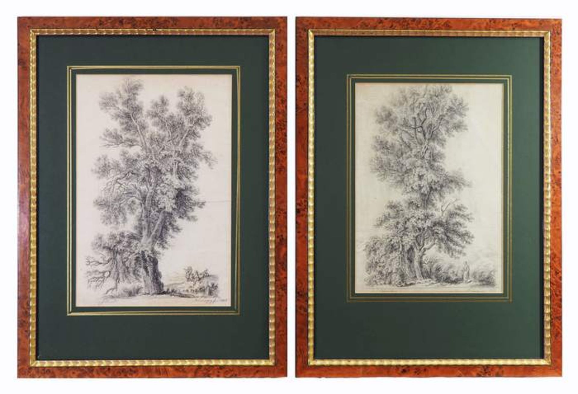 Paar Biedermeier-Handzeichnungen, datiert 1818.Paar Biedermeier-Handzeichnungen, datiert 1818.